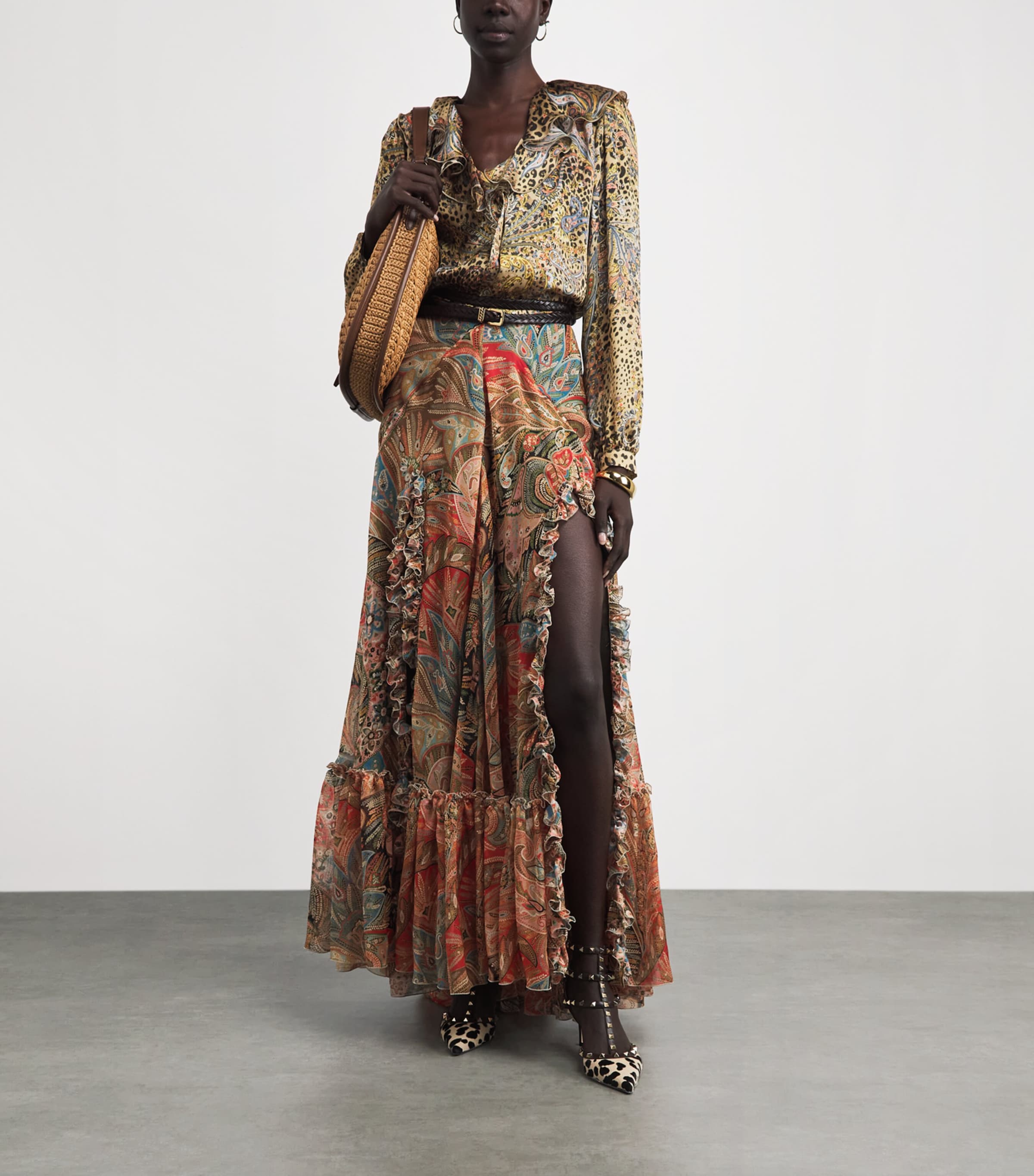 Etro Womens Silk Printed Maxi Skirt Red Print Image 2