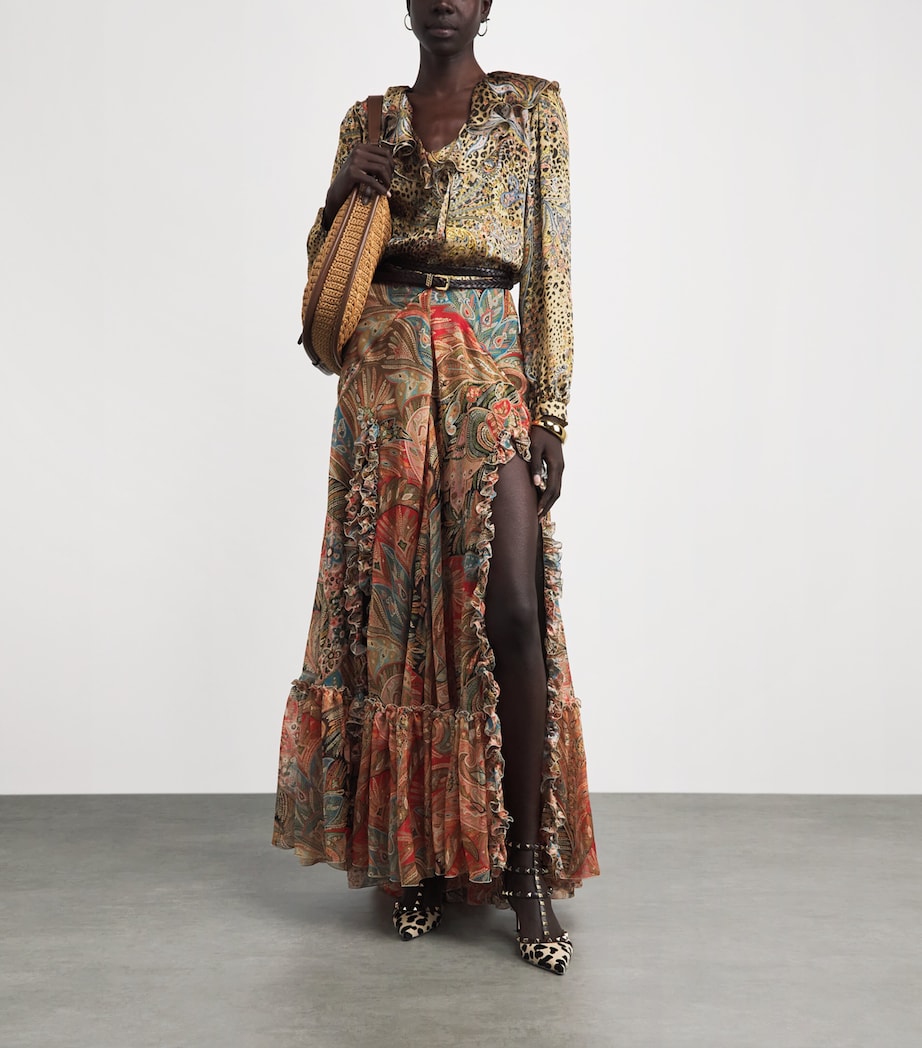 Etro Womens Silk Printed Maxi Skirt Red Print Image 2