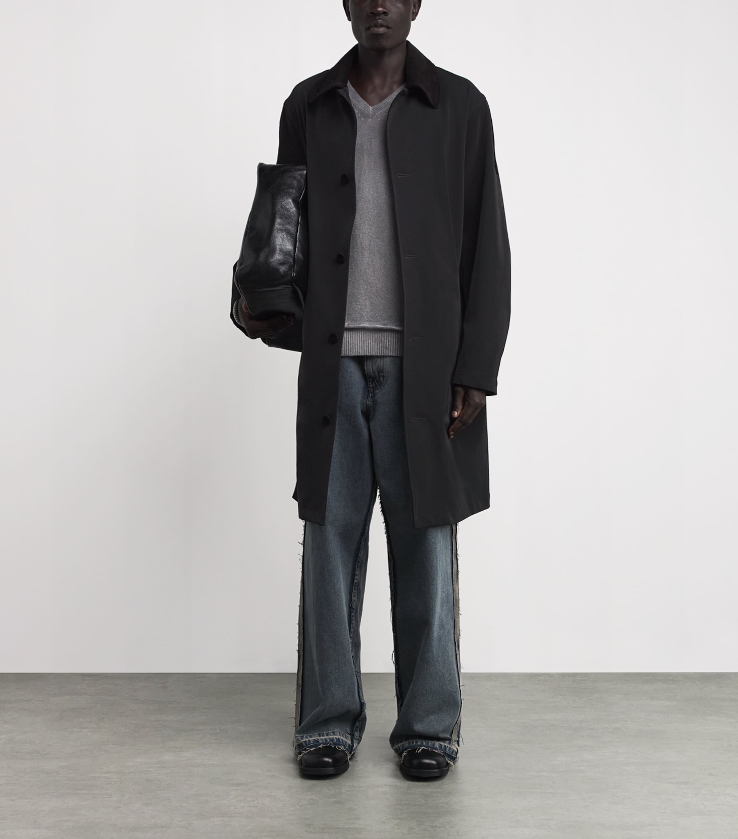 424 Black Leather-Trim Trench Coat | Harrods UK