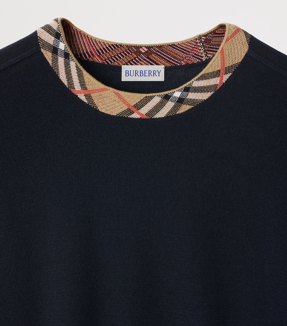 Wool Check-Trim Sweater NAVY Image 6