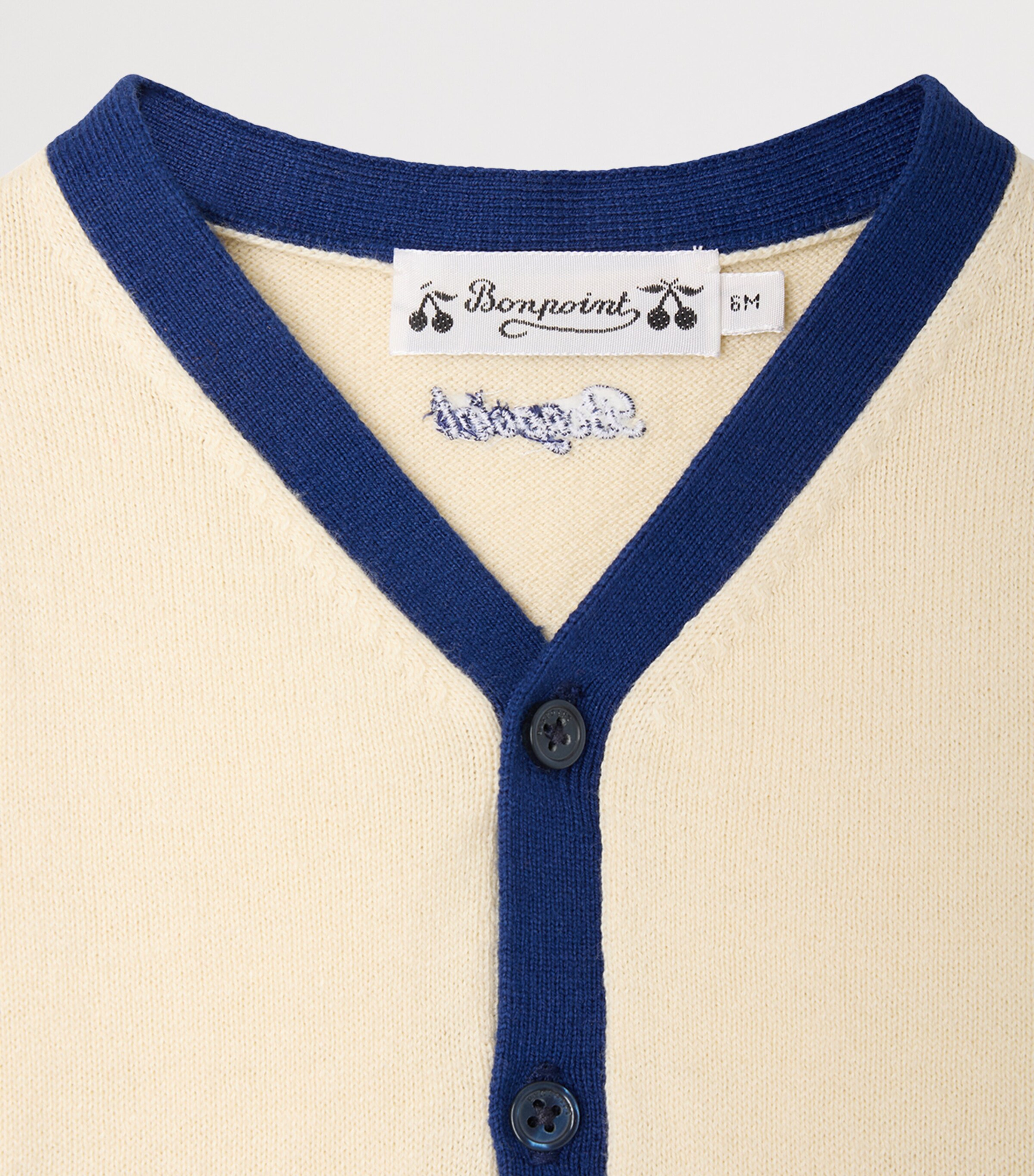 Bonpoint Cotton-Cashmere Cardigan (6-12 Months) Ra Blanc Lait Image 3