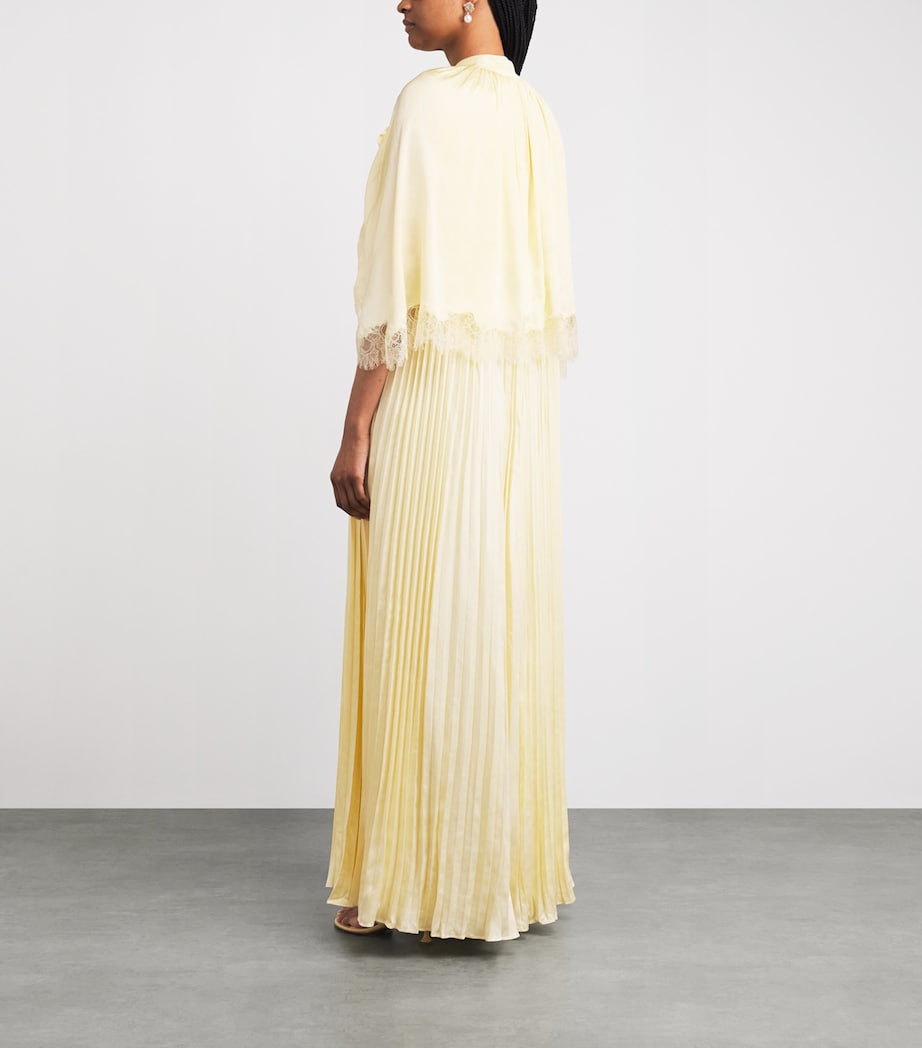 Self-Portrait Womens Satin Cape-Overlay Maxi Dress Yellow Image 4
