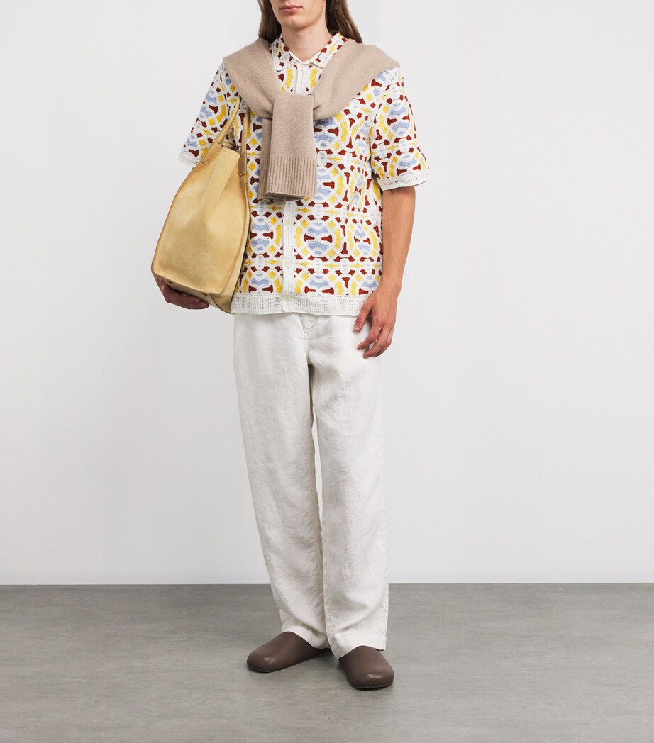 Wax London Mens Crochet Tile Dorset Shirt Ecru / Multi Image 2