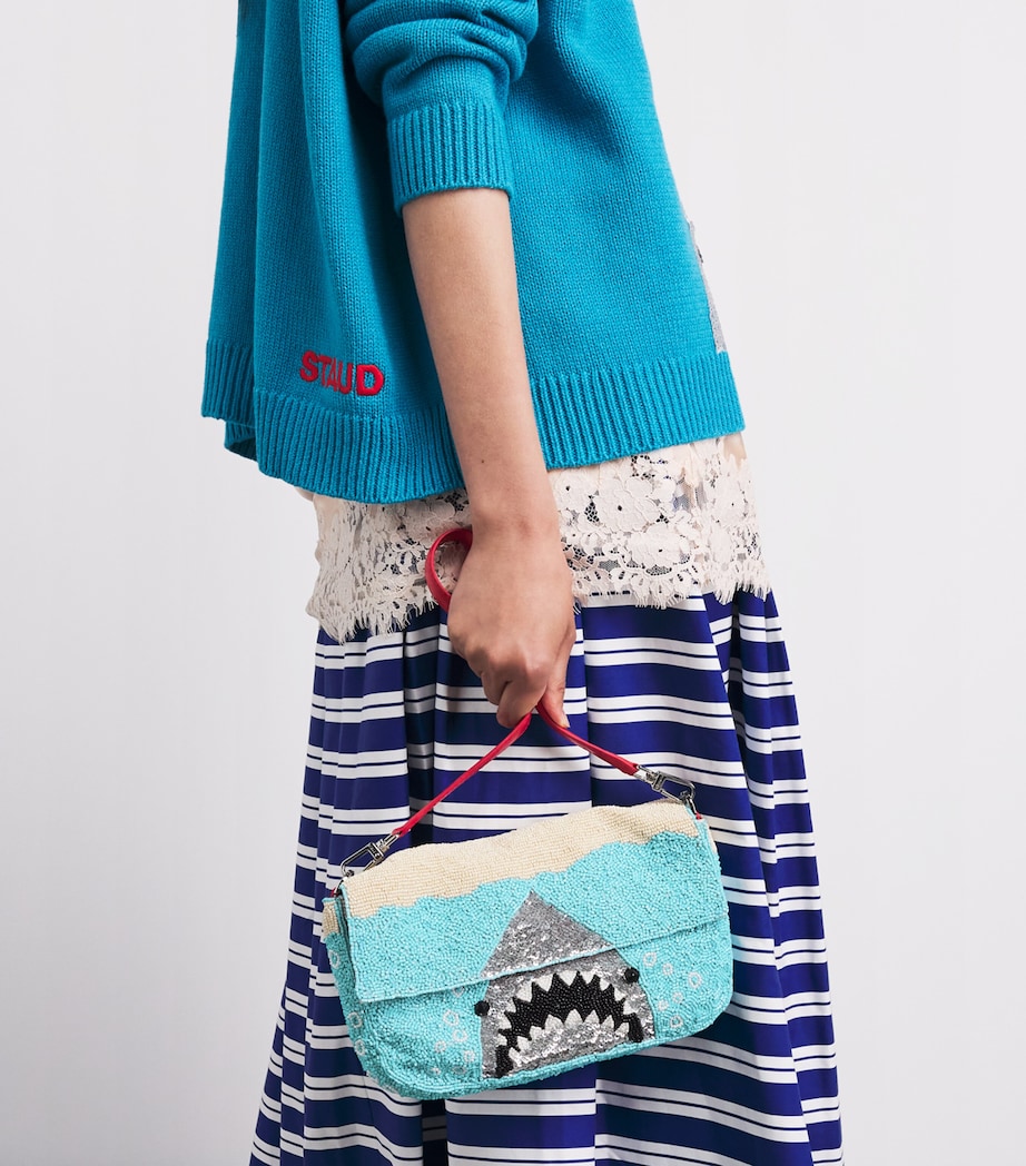 STAUD Beaded Tommy Shark Shoulder Bag Grwt Great White Image 2