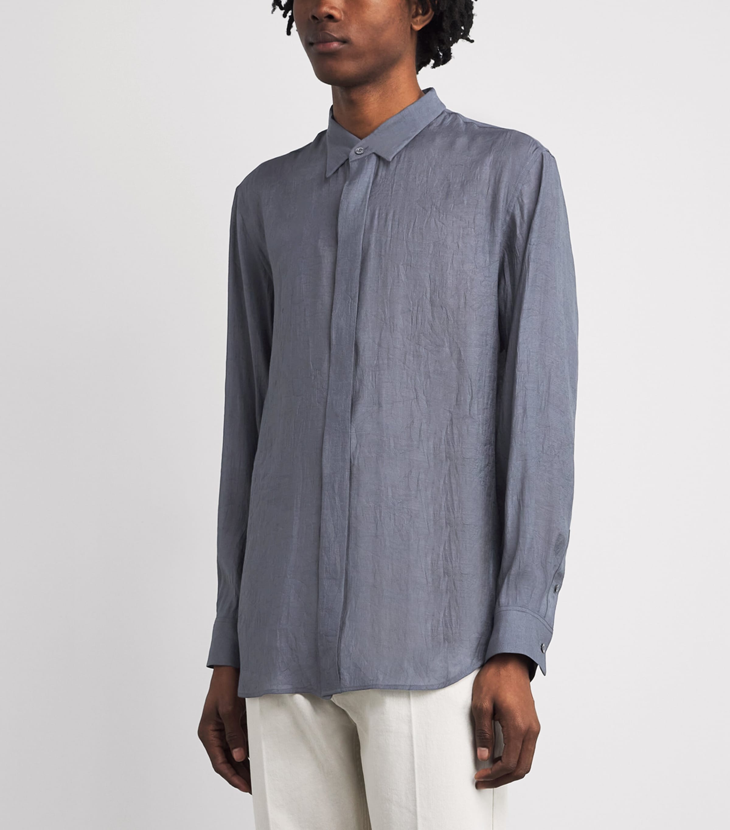 System Mens Hidden Button Shirt Cool Grey Image 4