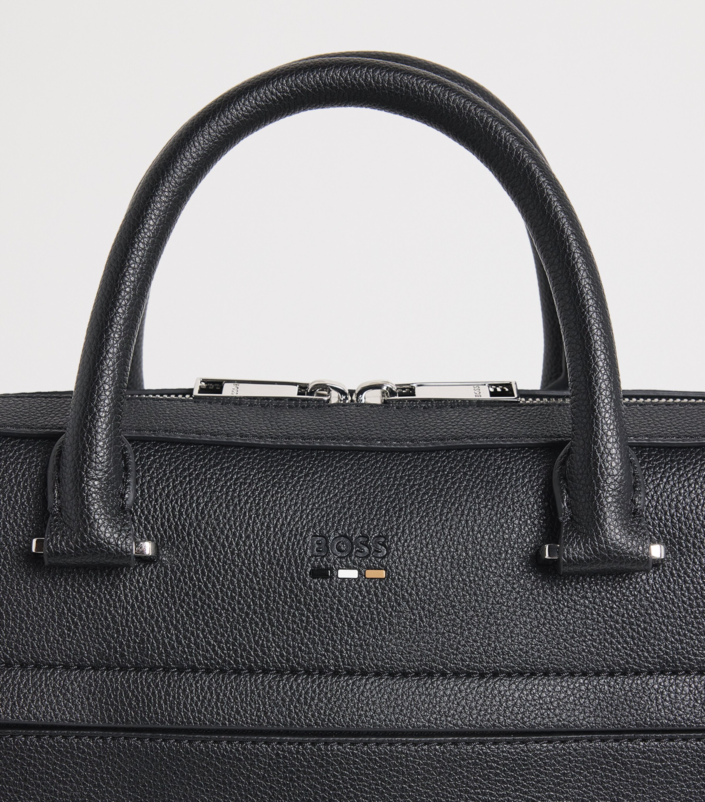 BOSS Grained Leather Briefcase Black Image 6