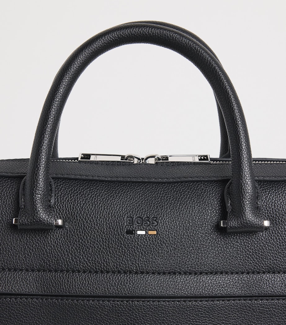 BOSS Grained Leather Briefcase Black Image 6