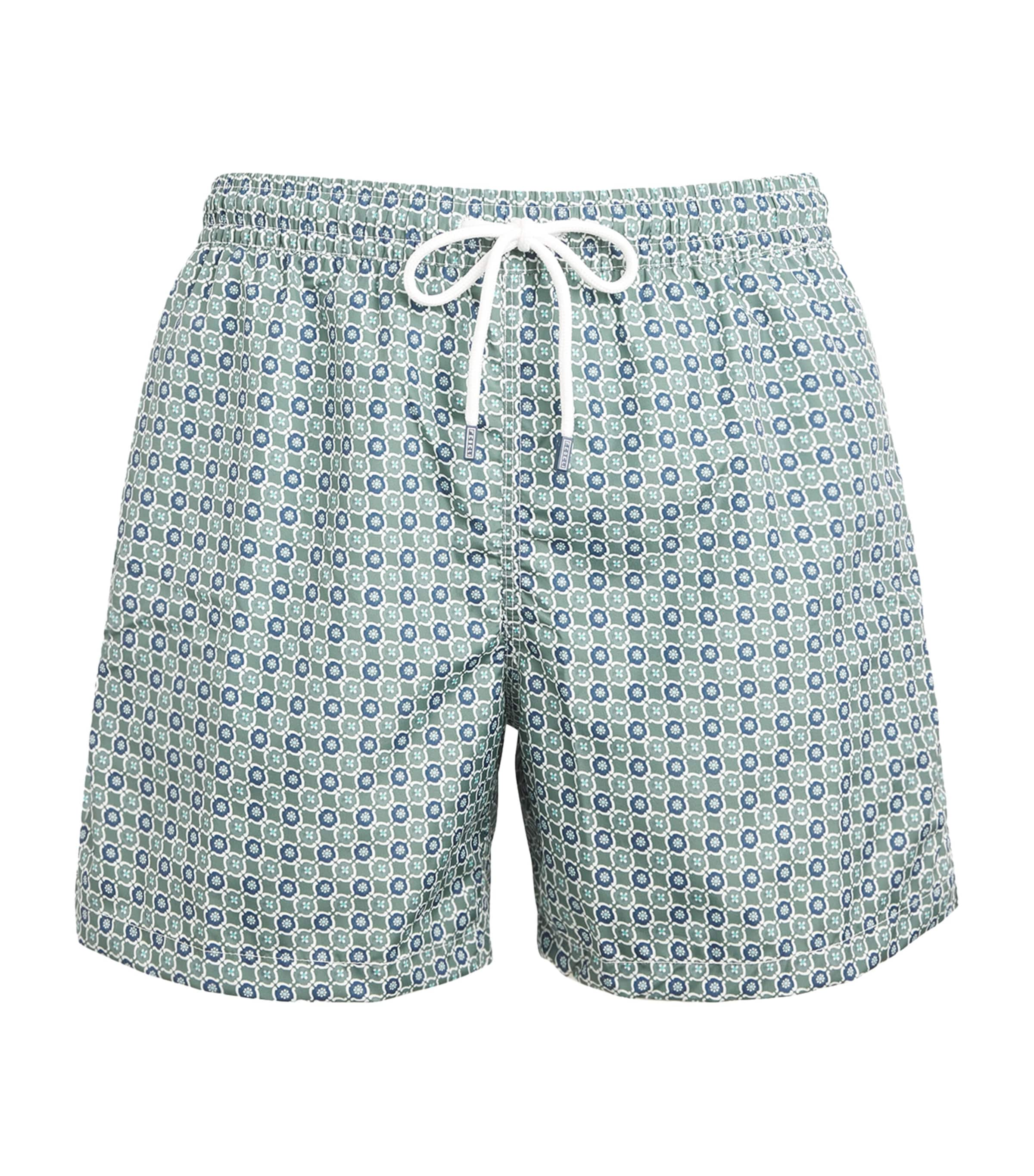 Fedeli Printed Madeira Swim Shorts In Gray