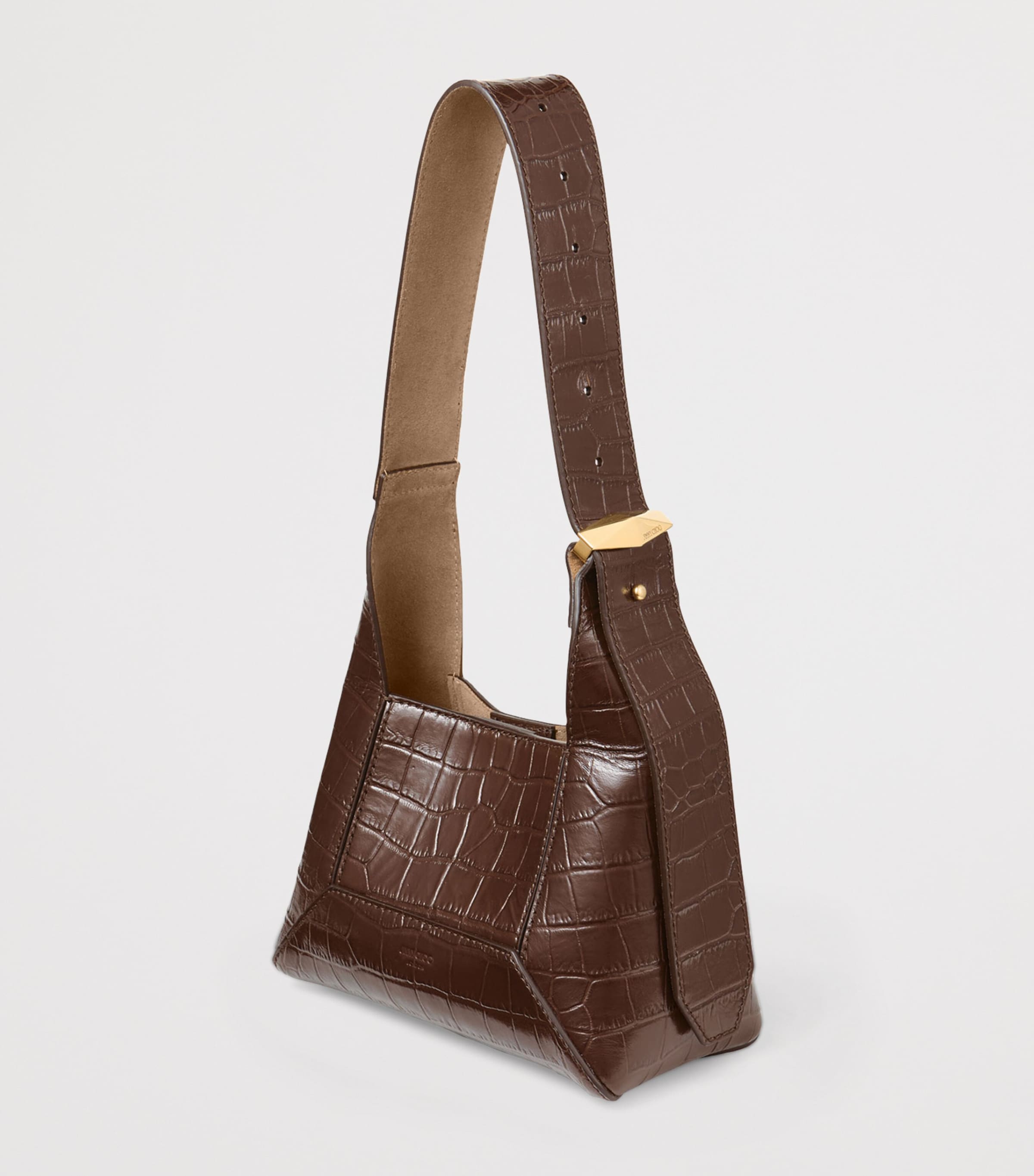 Diamond Small Croc-Embossed Leather Shoulder Bag CHOCOLATE/GOLD Image 3