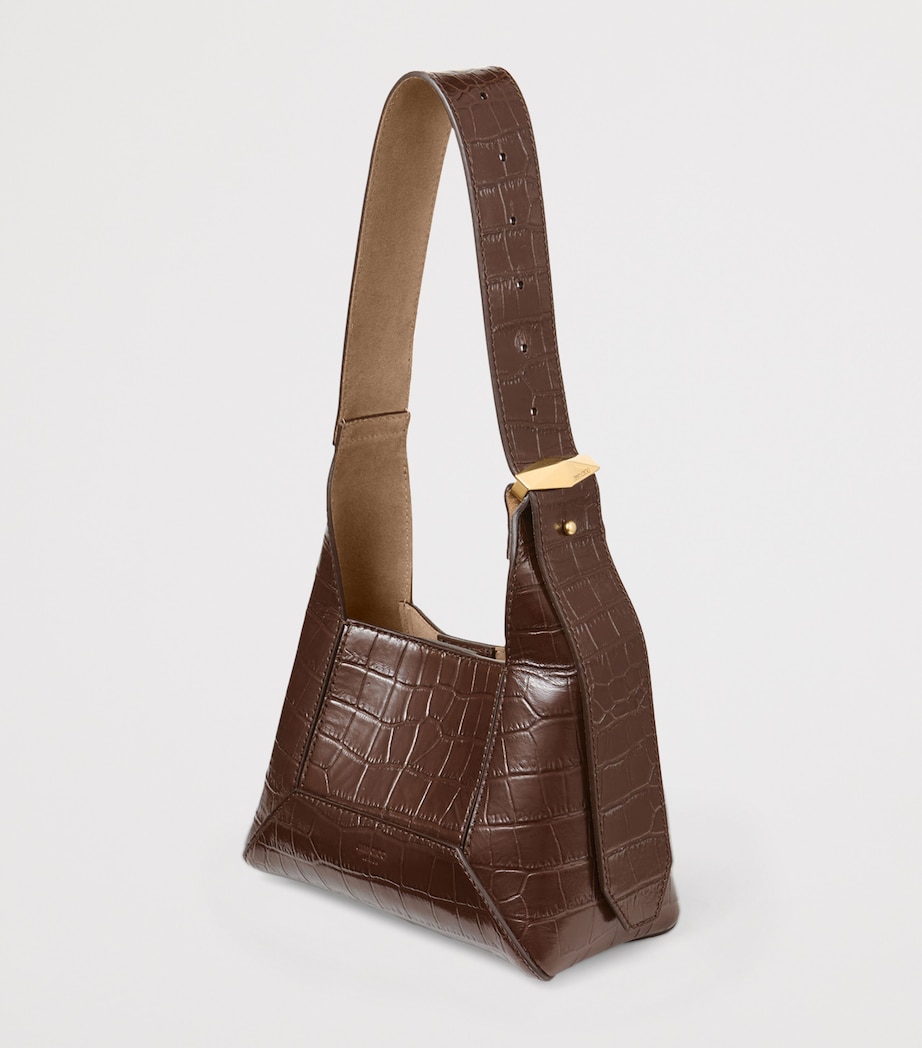 Diamond Small Croc-Embossed Leather Shoulder Bag CHOCOLATE/GOLD Image 3