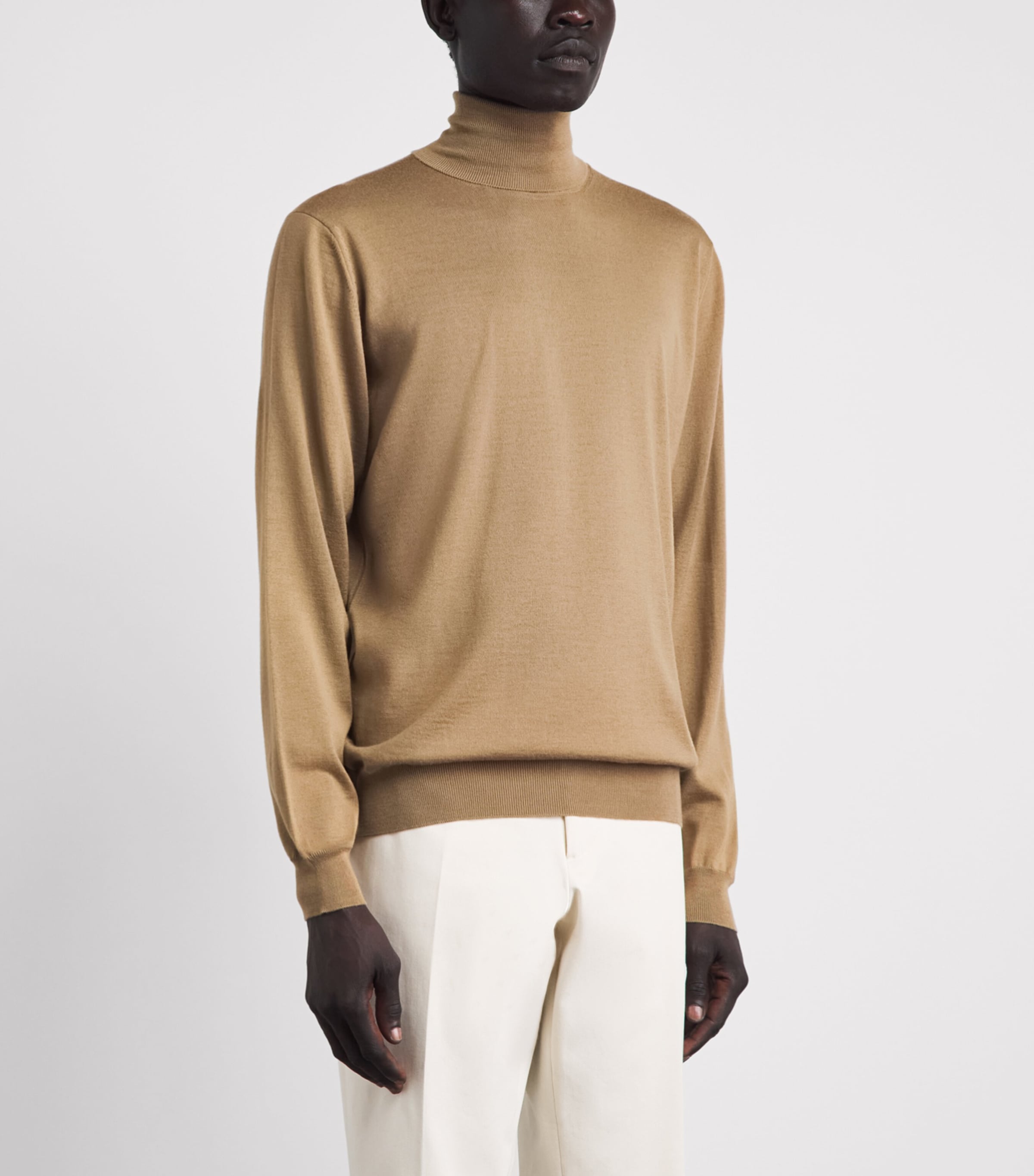 Lardini Mens Virgin Wool Rollneck Sweater Camel Image 4