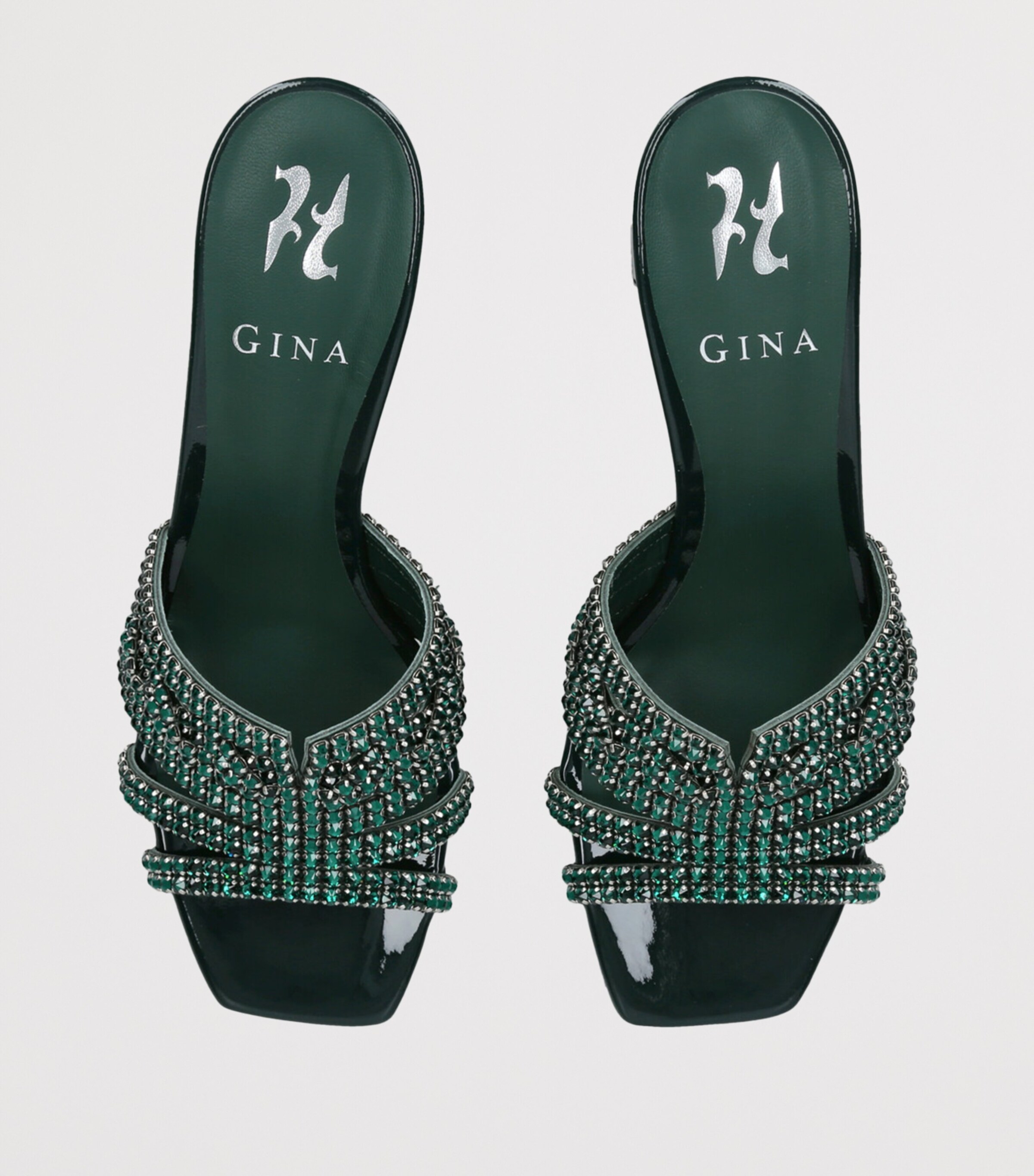 Gina Patent Leather Embellished Maine Mules 70 Dark Green Image 4