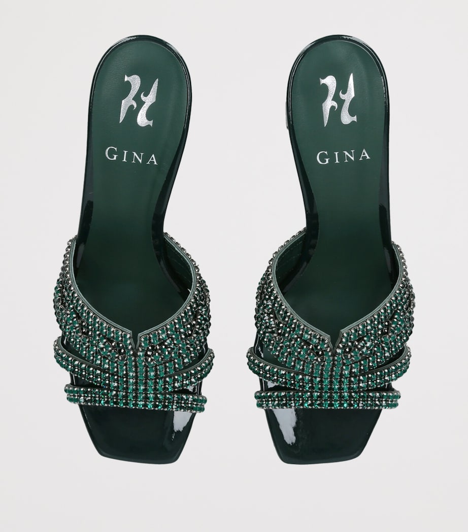 Gina Patent Leather Embellished Maine Mules 70 Dark Green Image 4