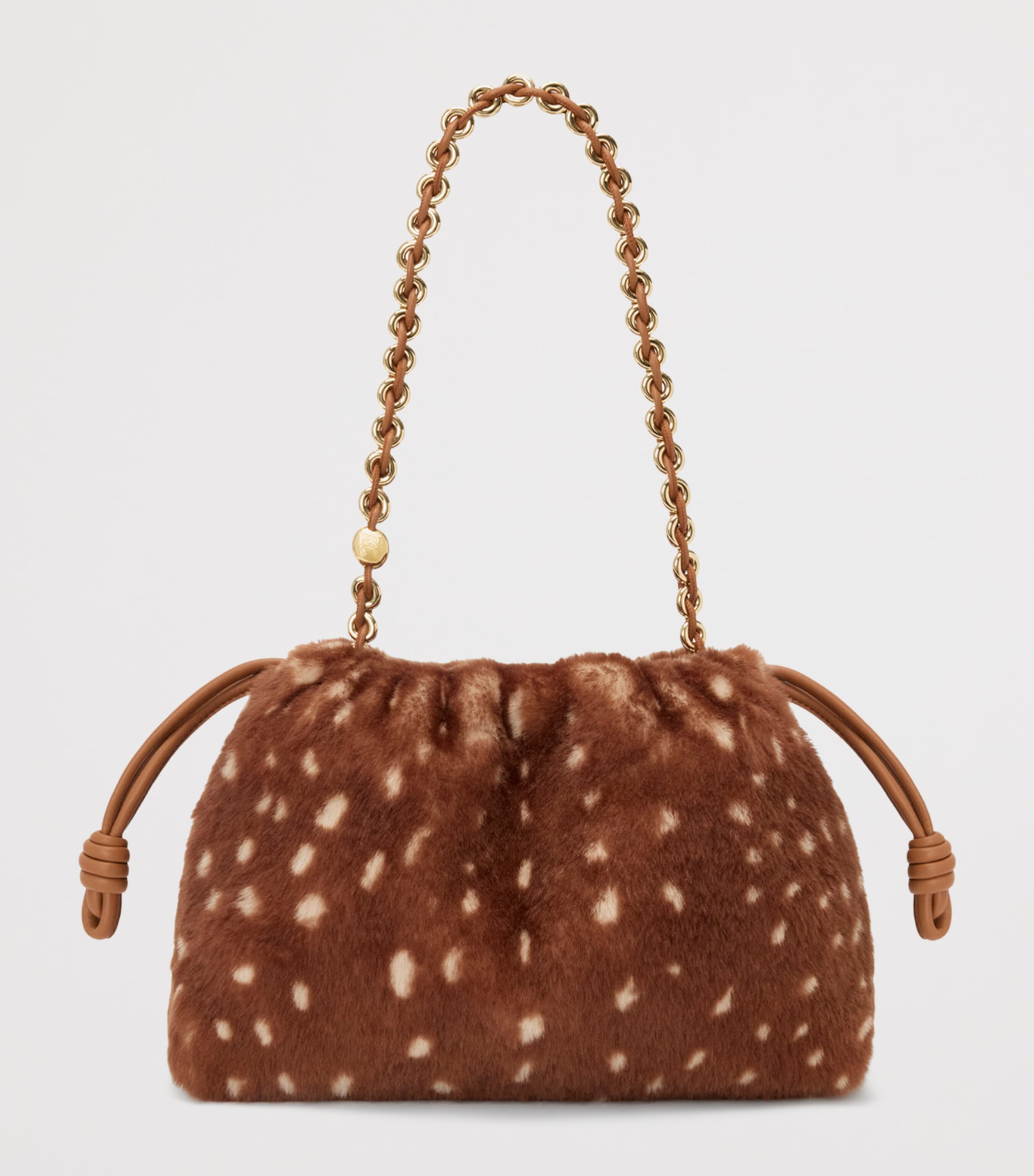 Medium Shearling Flamenco Shoulder Bag BROWN/WHITE Image 2