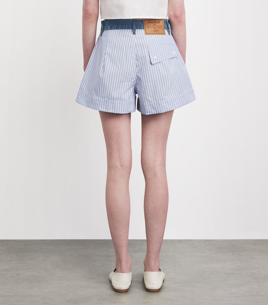 Sandro Paris Womens Poplin Denim-Trim Shorts Blue / Green Image 5