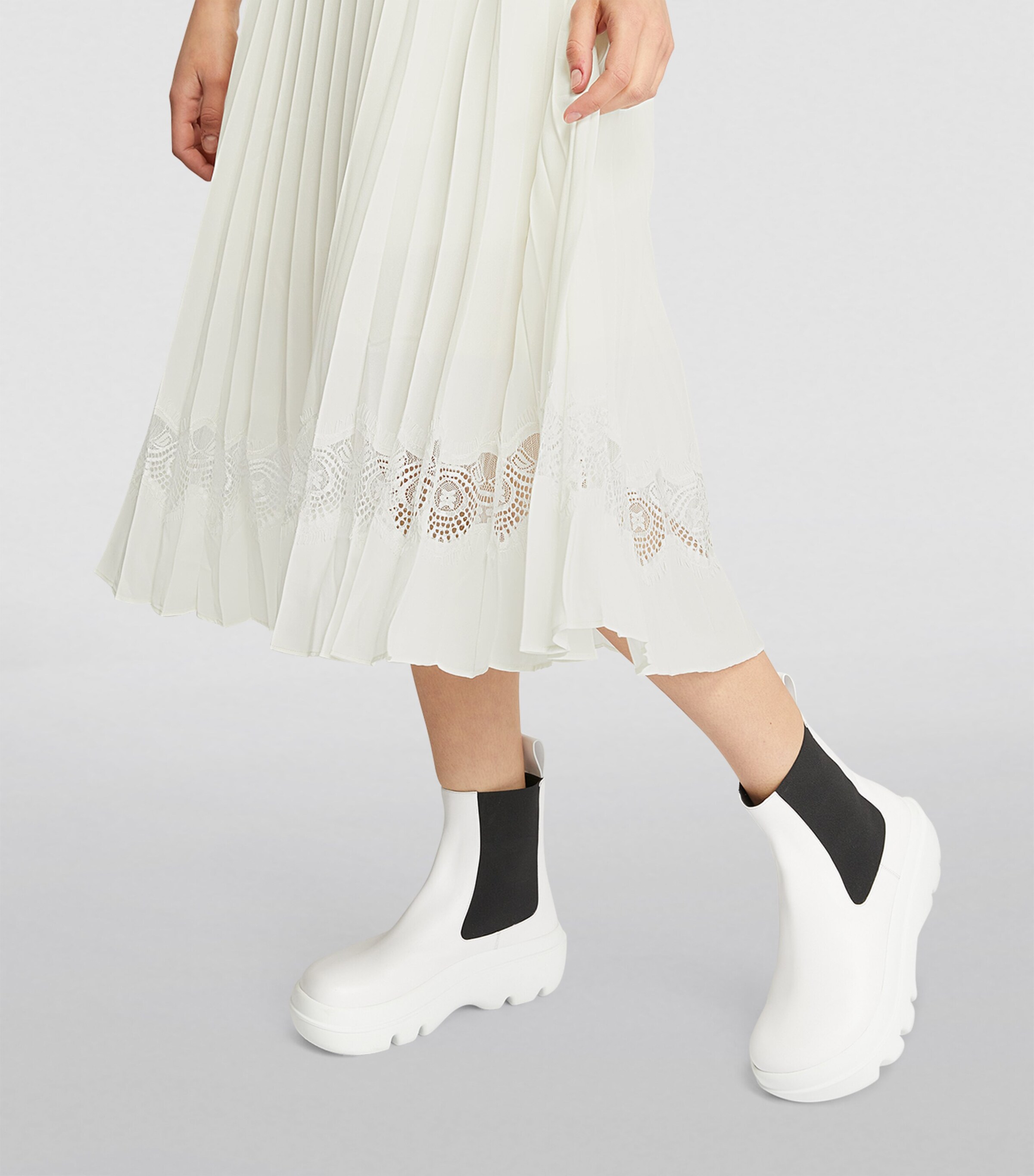 Lace-Trim Pleated Dress IVORY Image 7