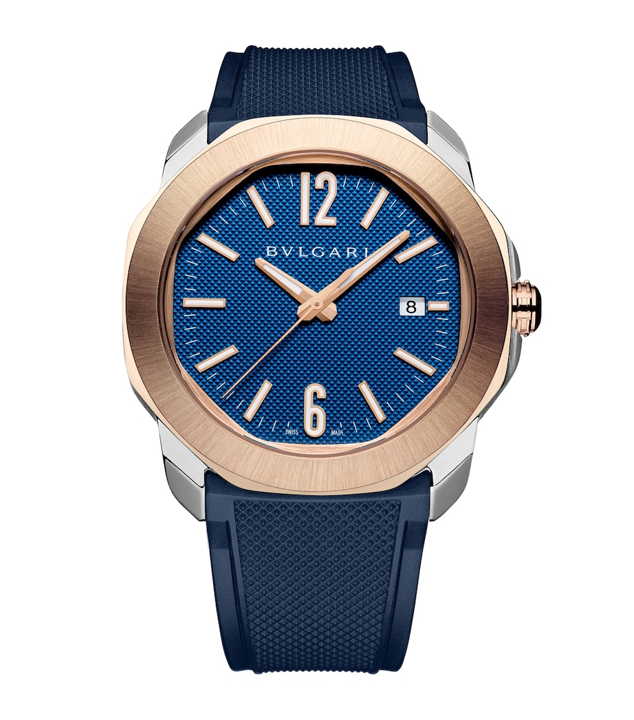 Stainless Steel and Rose Gold Octo Roma Watch 41mm BLUE Image 1