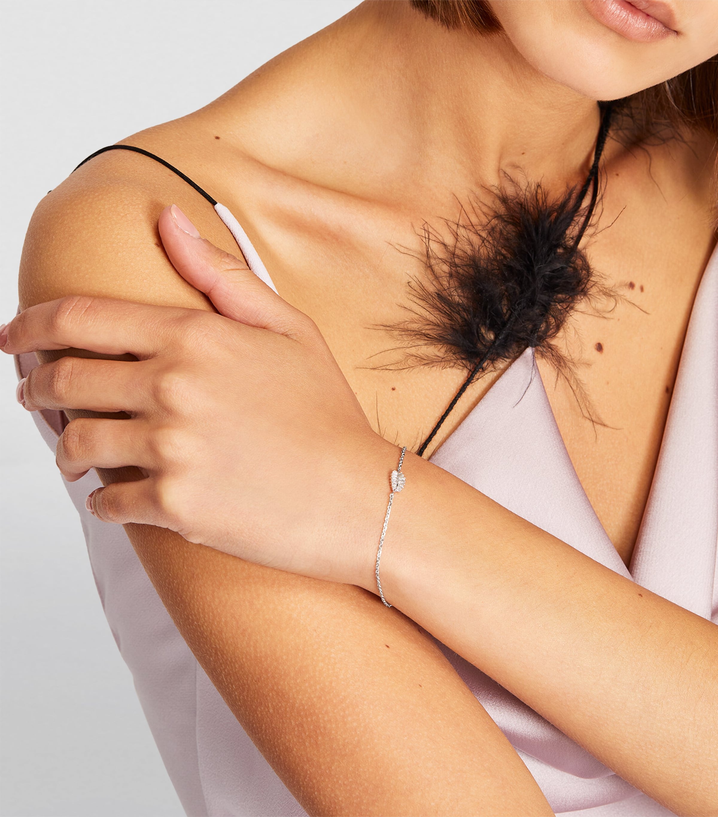 White Gold and Diamond Leaf Bracelet WHITE GOLD Image 5