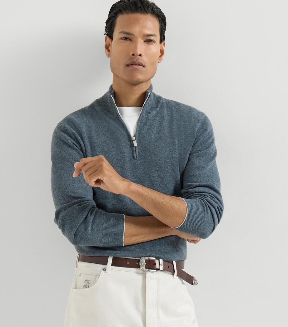 Brunello Cucinelli Mens Cashmere Quarter-Zip Sweater Image 4