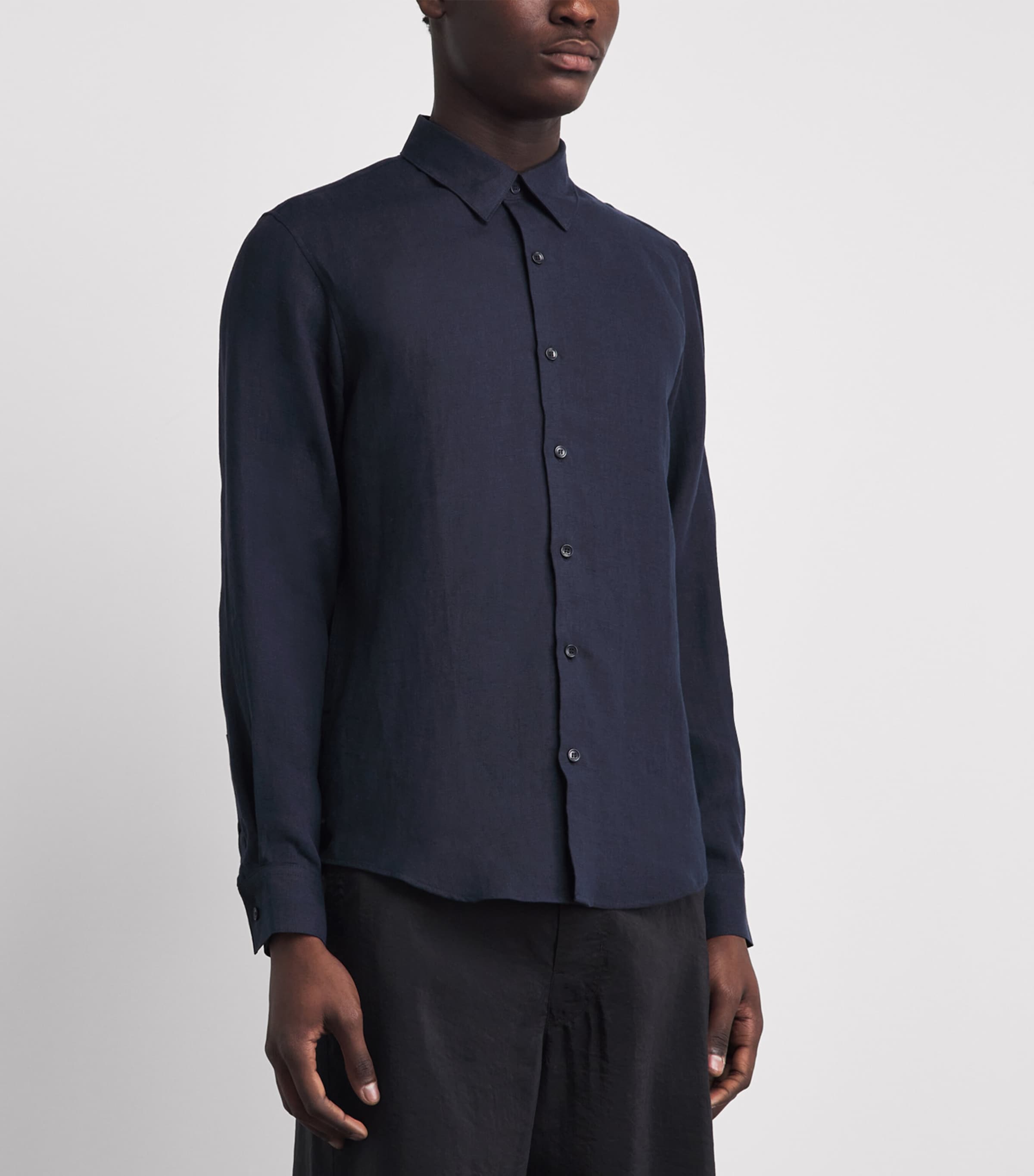 Sandro Paris Mens Linen Shirt Navy Blue Image 4
