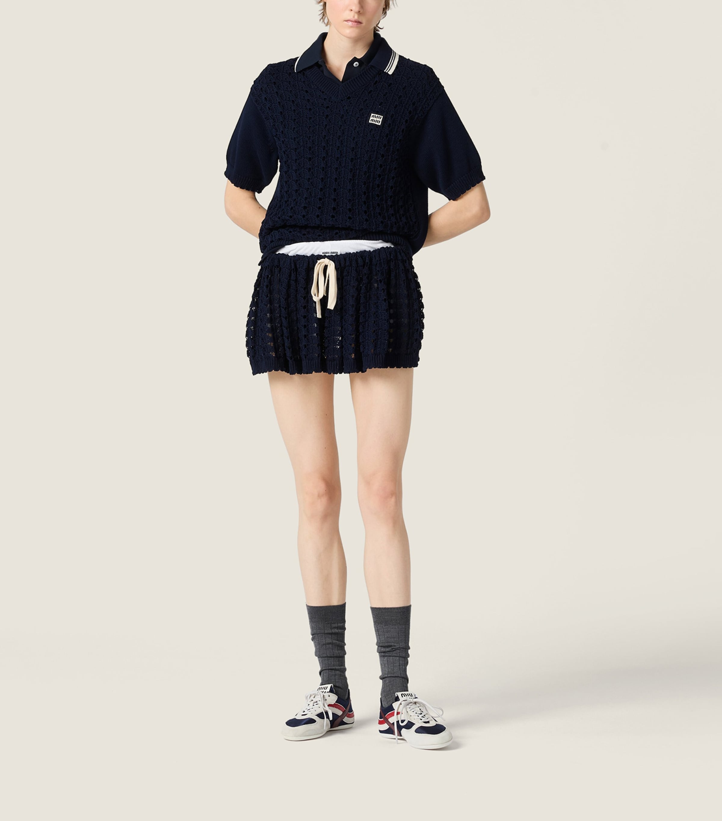Miu Miu Womens Cotton Crochet Mini Skirt Blue Image 2