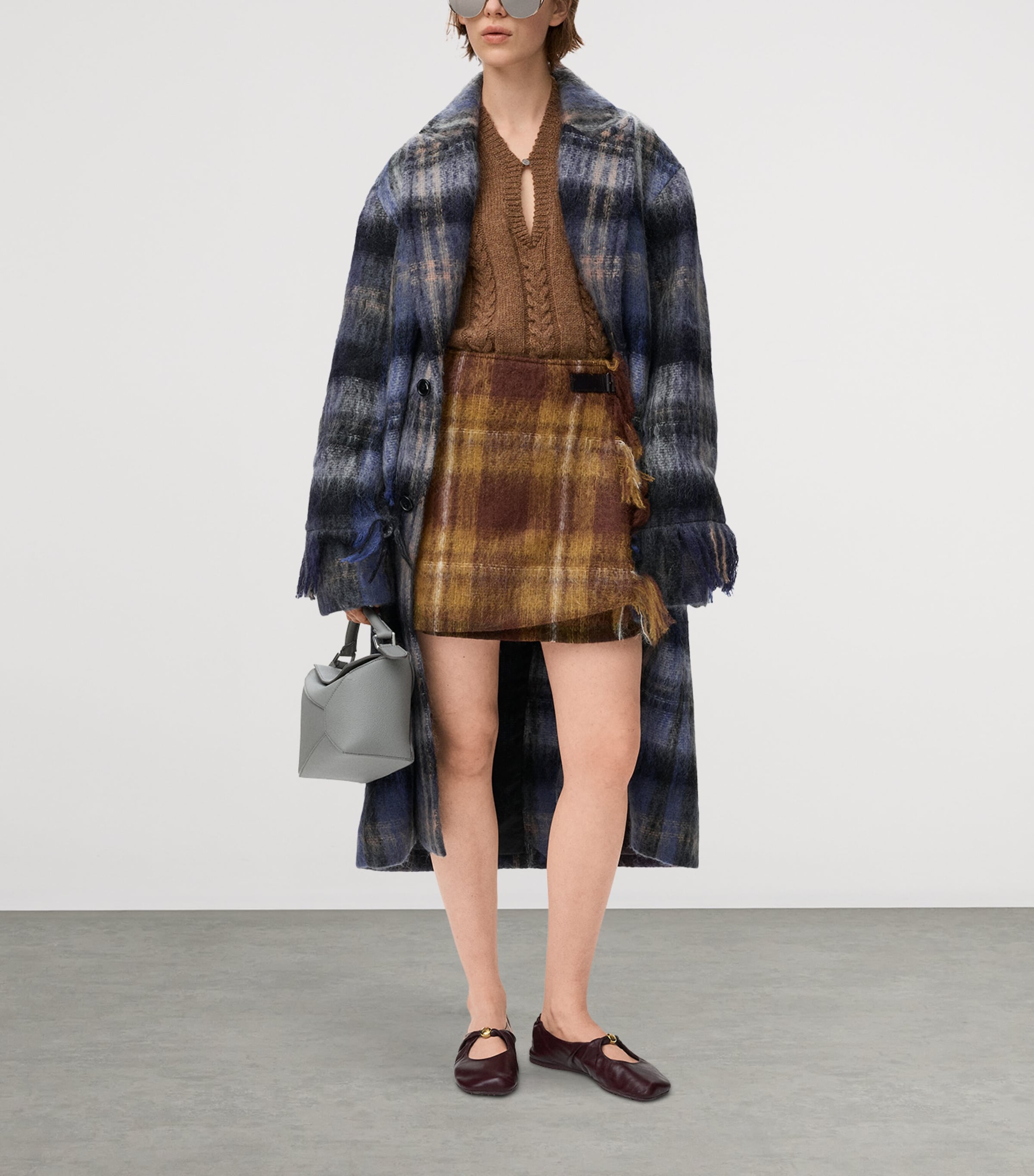 Mohair-Wool Check Longline Coat BLUE/MULTICOLOR Image 2