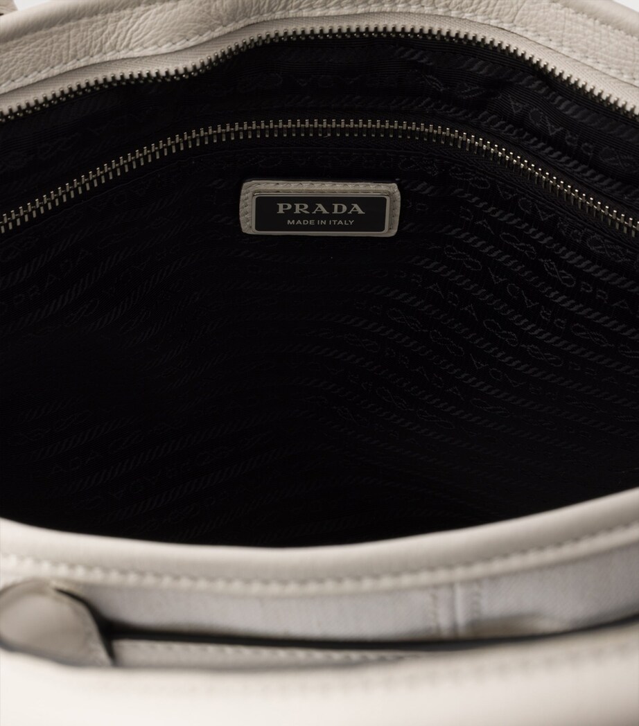 Prada Cotton-Leather Bonnie Tote Bag White Image 7