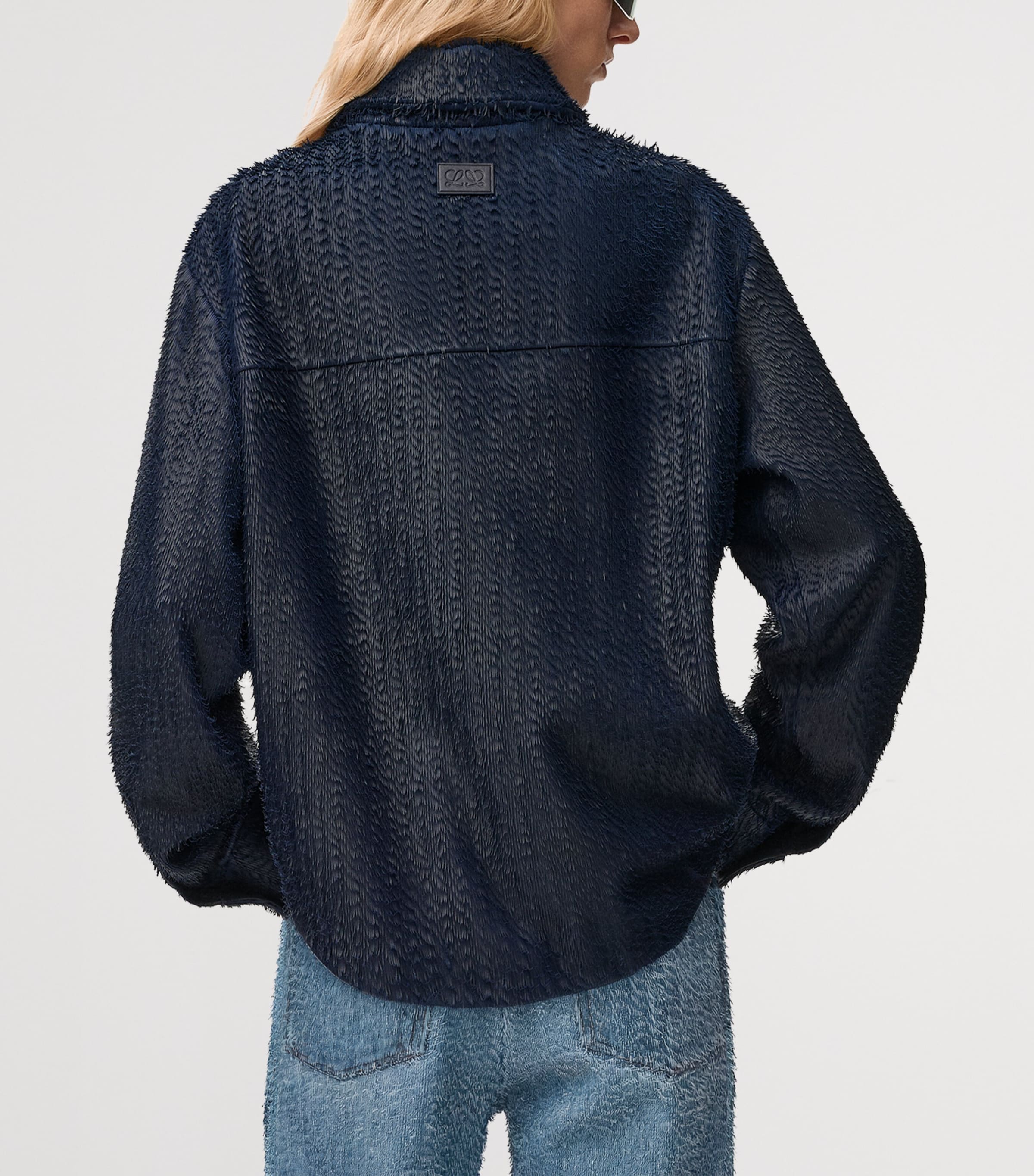 LOEWE Womens Lambskin Textured Overshirt Dark Blue Image 4