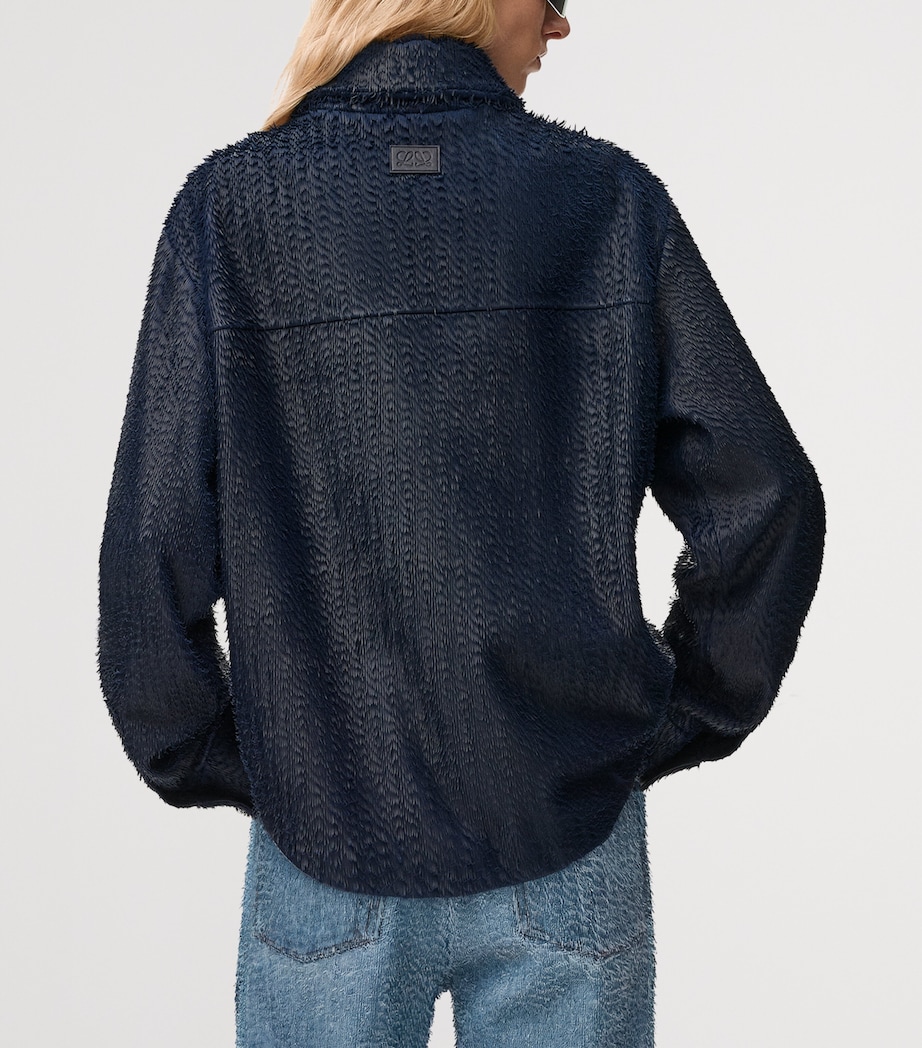 LOEWE Womens Lambskin Textured Overshirt Dark Blue Image 4