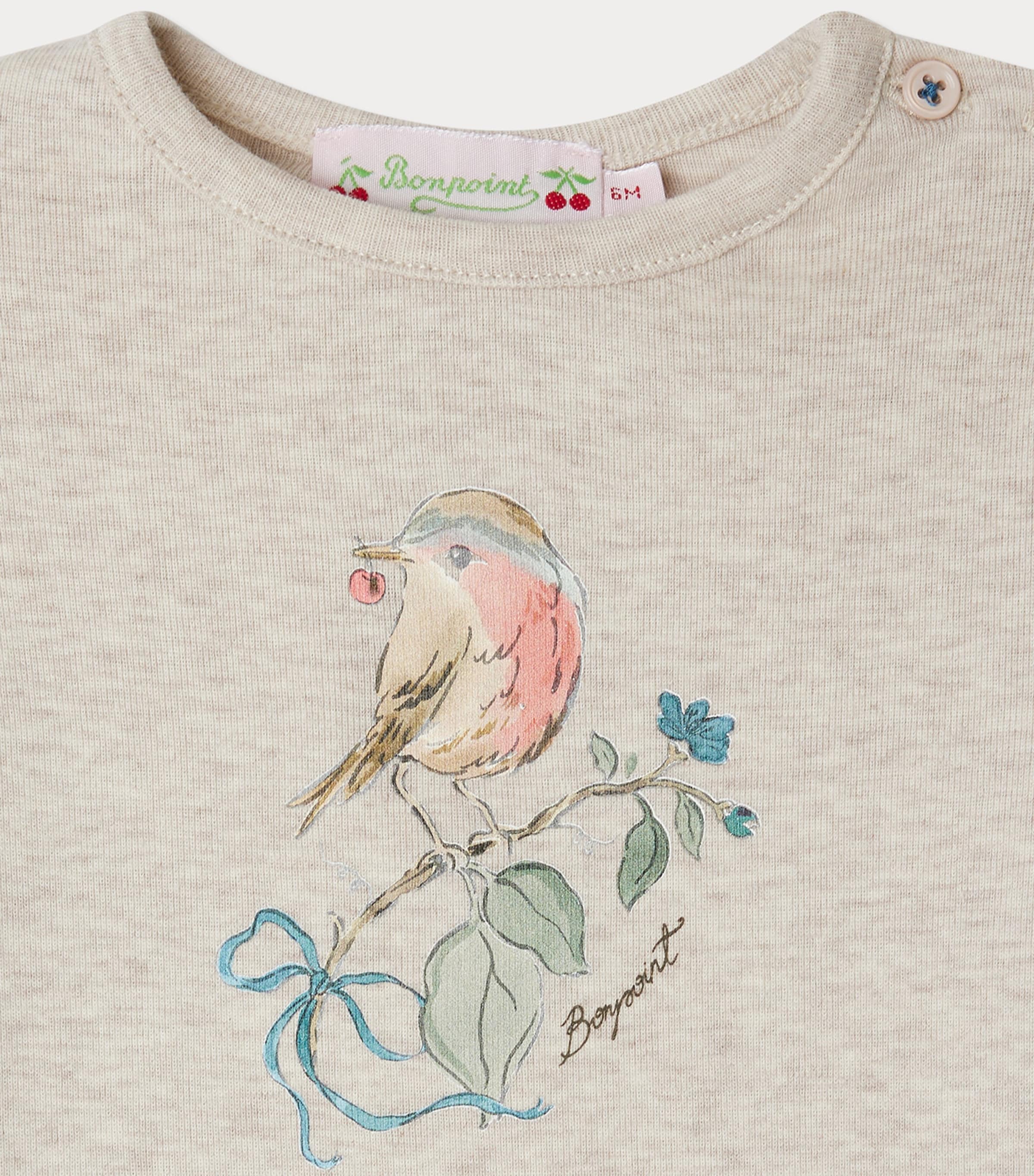 Cotton Long-Sleeve Bird T-Shirt (6-18 Months) UPB BEIGE Image 3