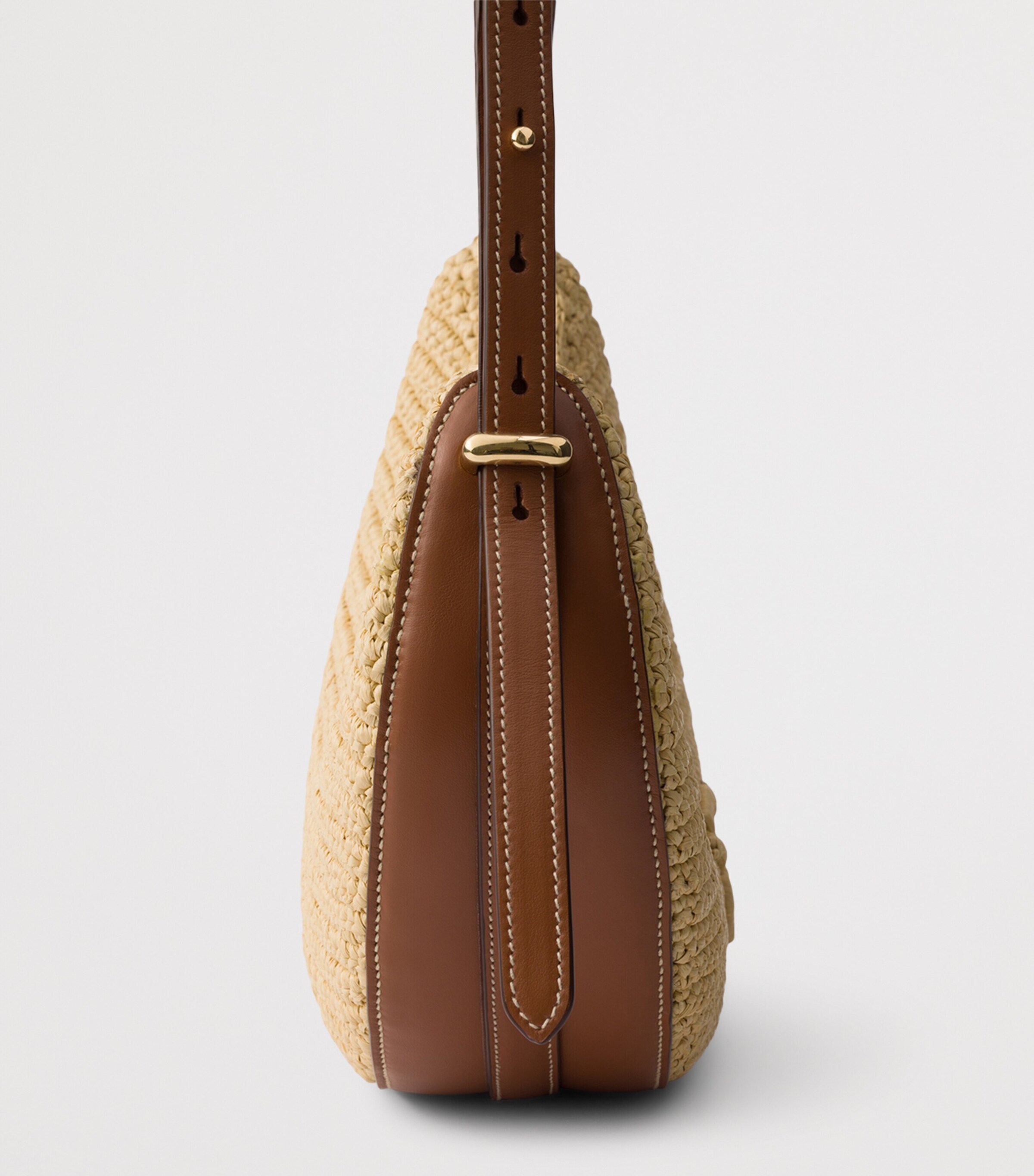 Prada Crochet-Leather Small Arqué Shoulder Bag Neutral Image 8