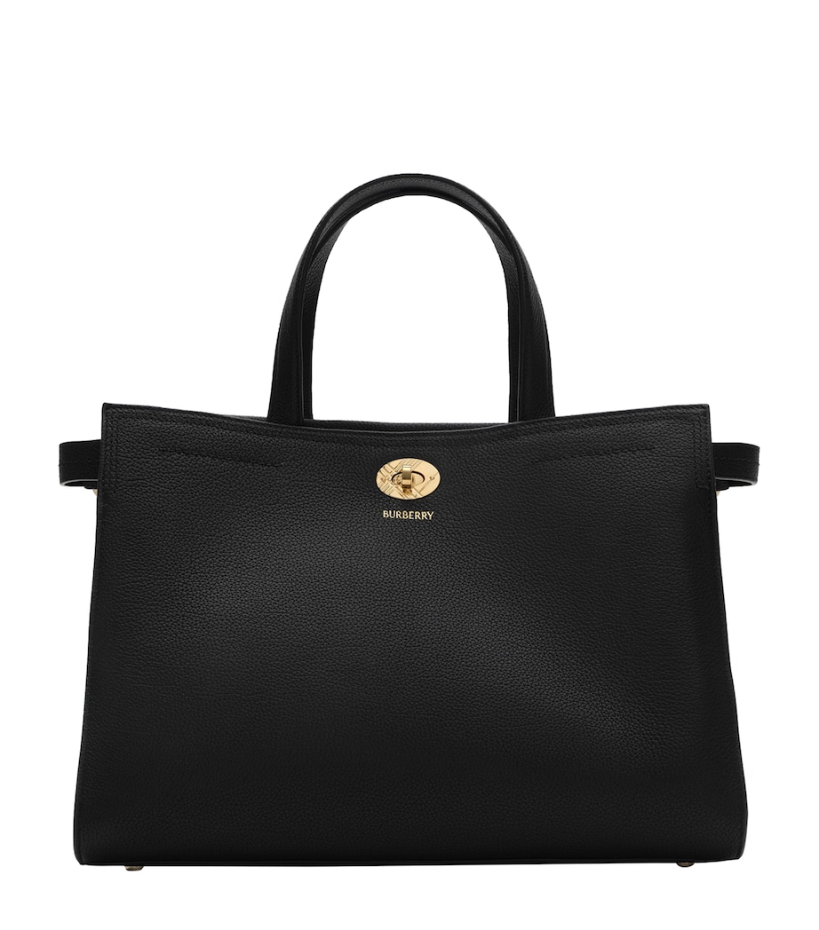 Burberry Small Leather Cotswolds Check Tote Bag Black Image 1