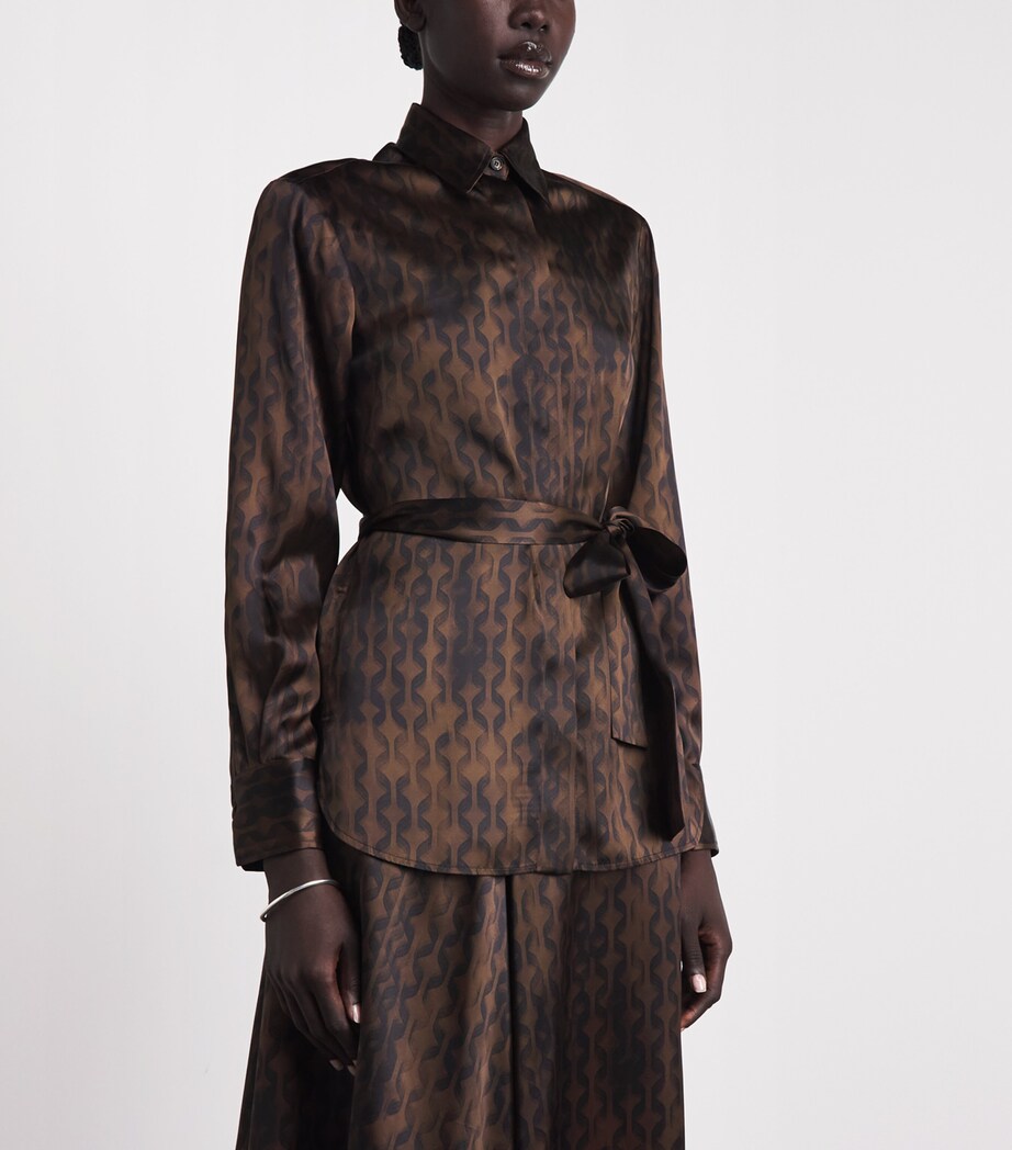 Kiton Womens Silk Geometric Shirt Brown & Black Print Image 4