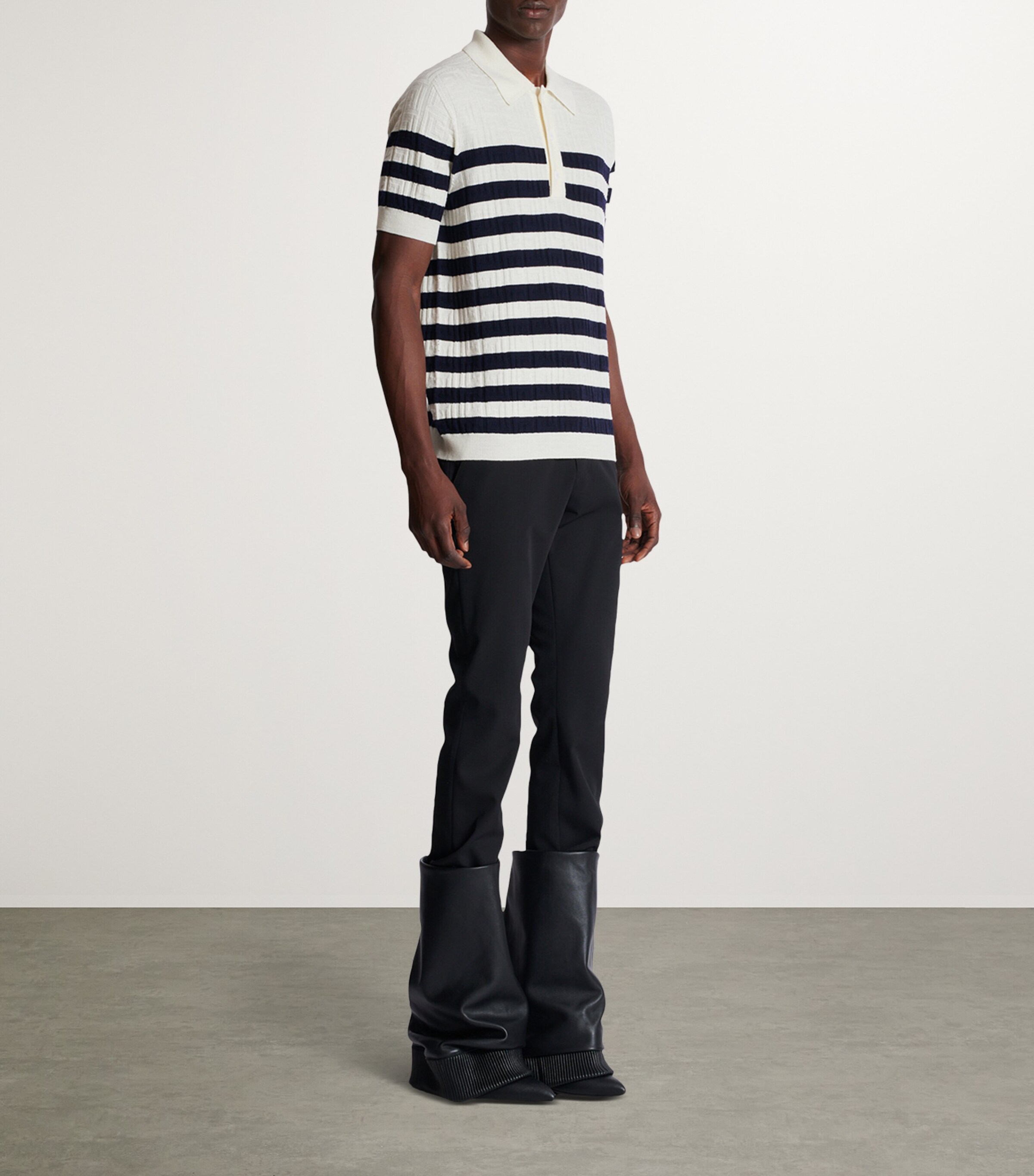 Virgin Wool Monogram Polo Shirt GCR BLANC/MARINE Image 4