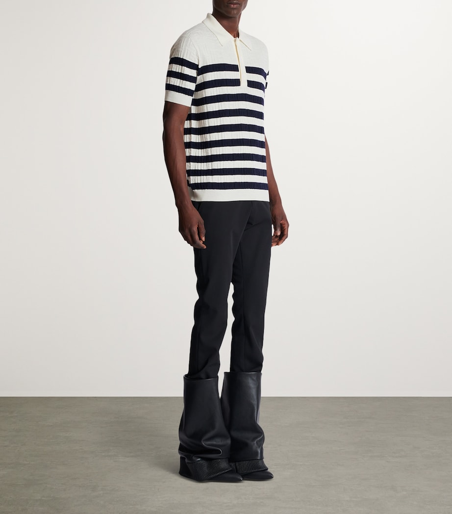 Virgin Wool Monogram Polo Shirt GCR BLANC/MARINE Image 4