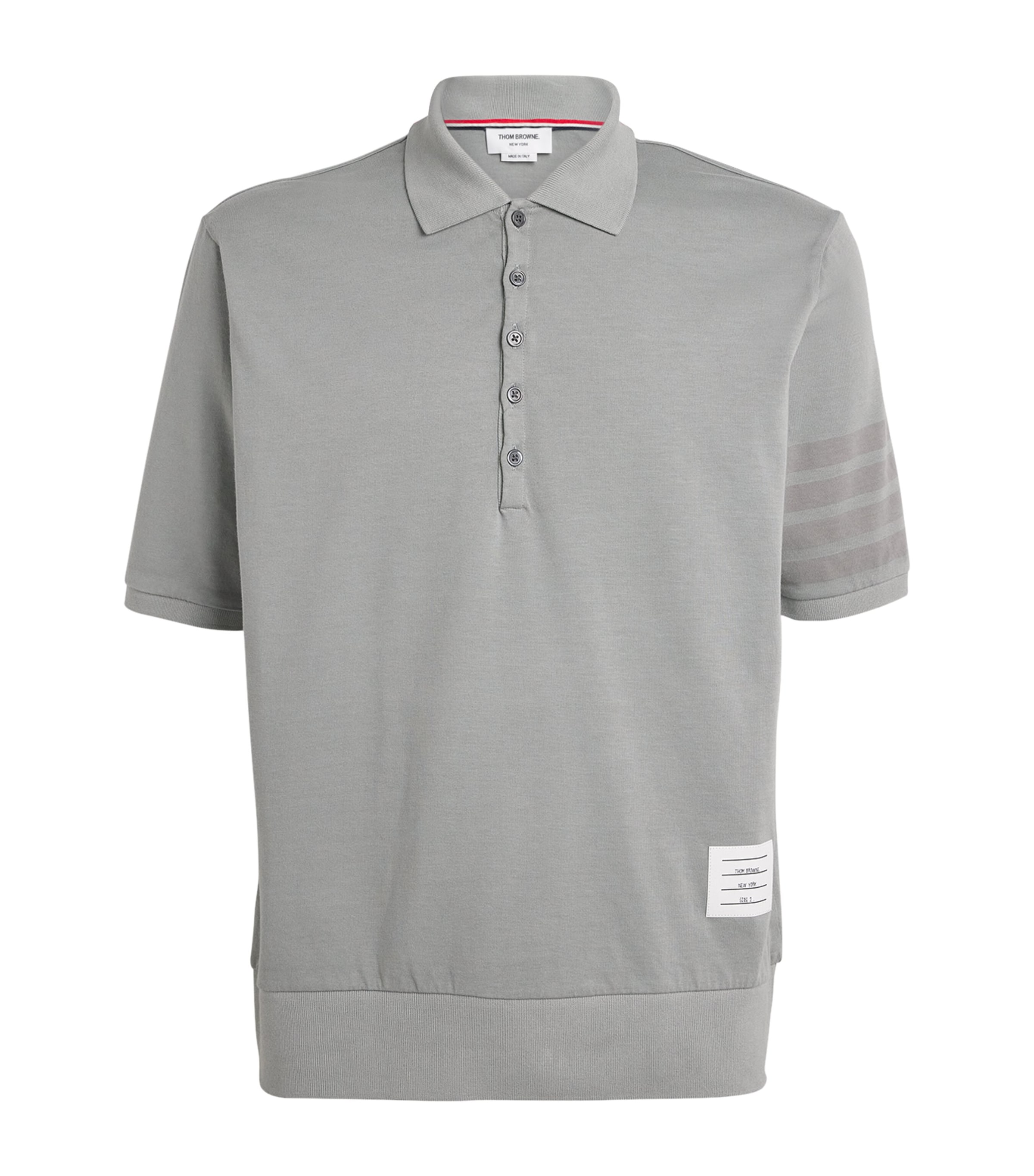 Thom Browne Mens Cotton 4-Bar Polo Shirt Lt Grey Image 1