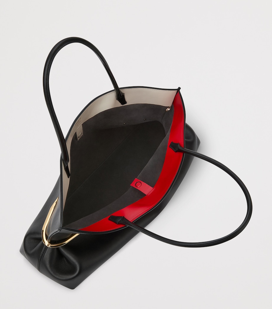 Leather Pinch East-West Tote Bag BLACK Image 4