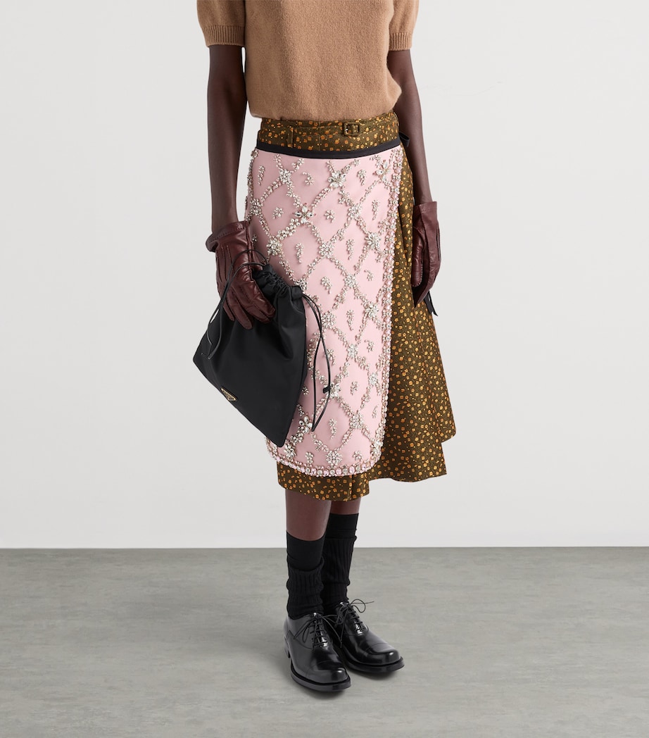 Prada Womens Floral Jacquard Pleated Midi Skirt Green Image 4