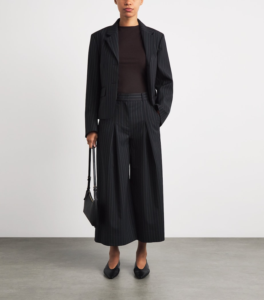 ME+EM Womens Pinstripe Cropped Wide-Leg Trousers Black Image 2