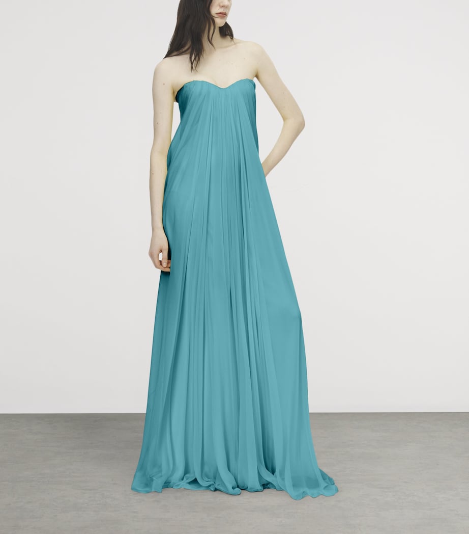 McQueen Womens Silk Pleated Strapless Gown Image 5