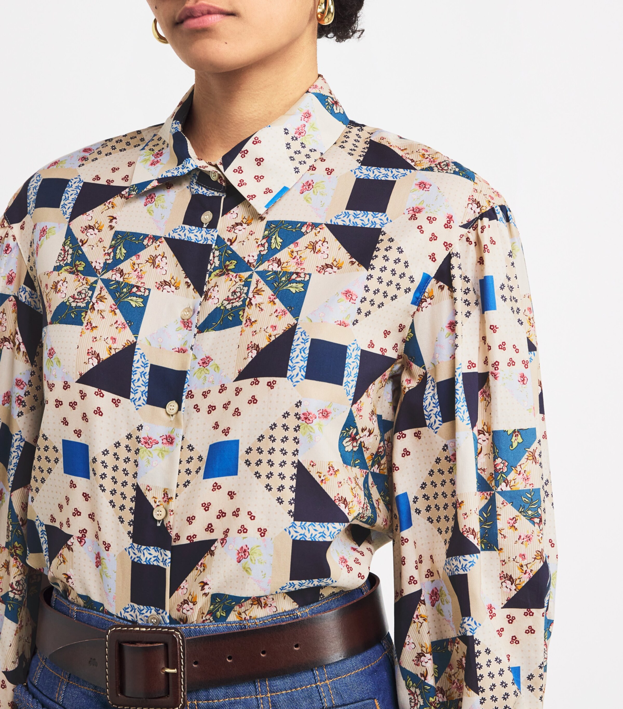 Cotton Patchwork Shirt BEIGE Image 6