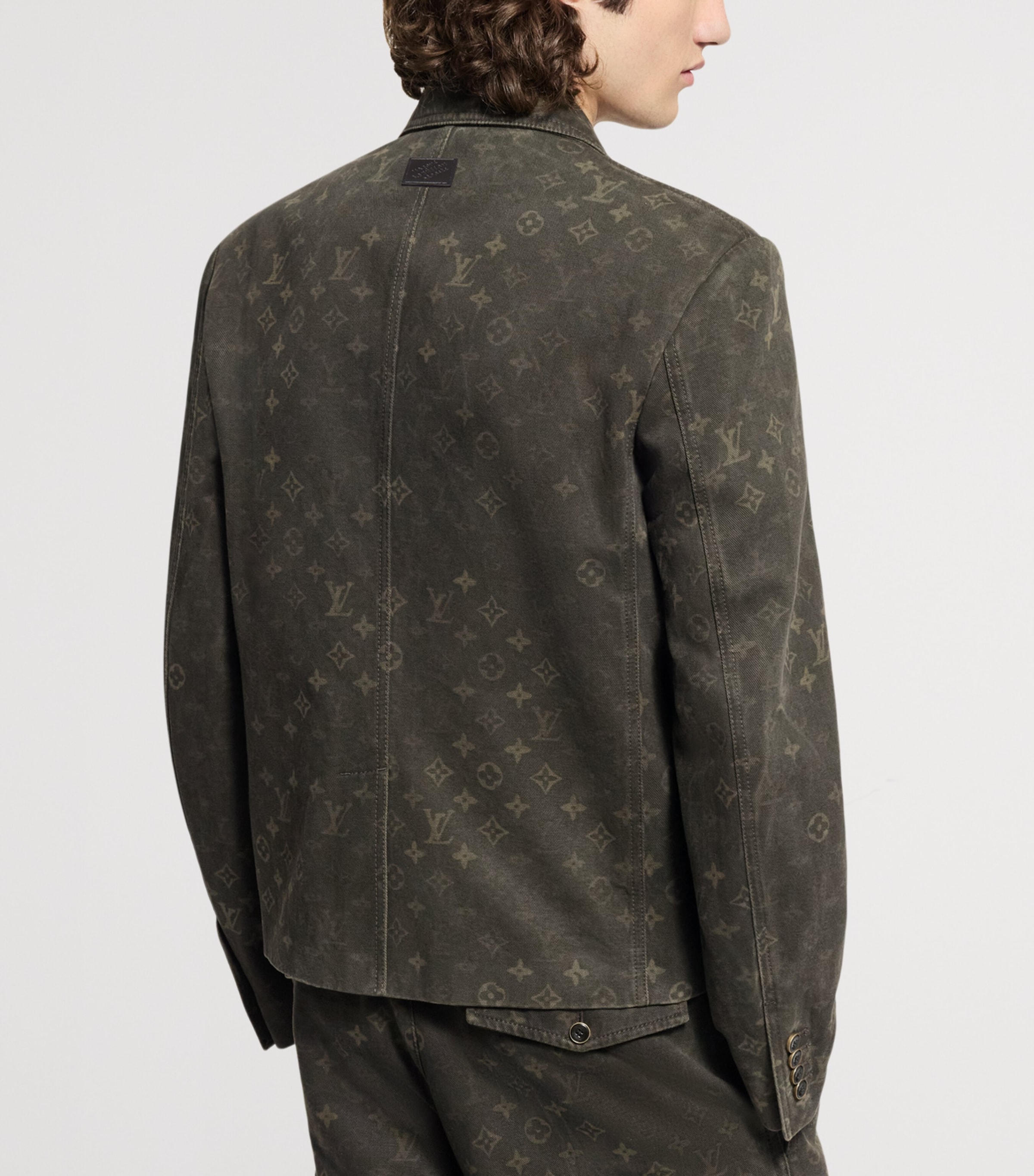 Waxed Denim Monogram Blazer DARK KHAKI Image 3