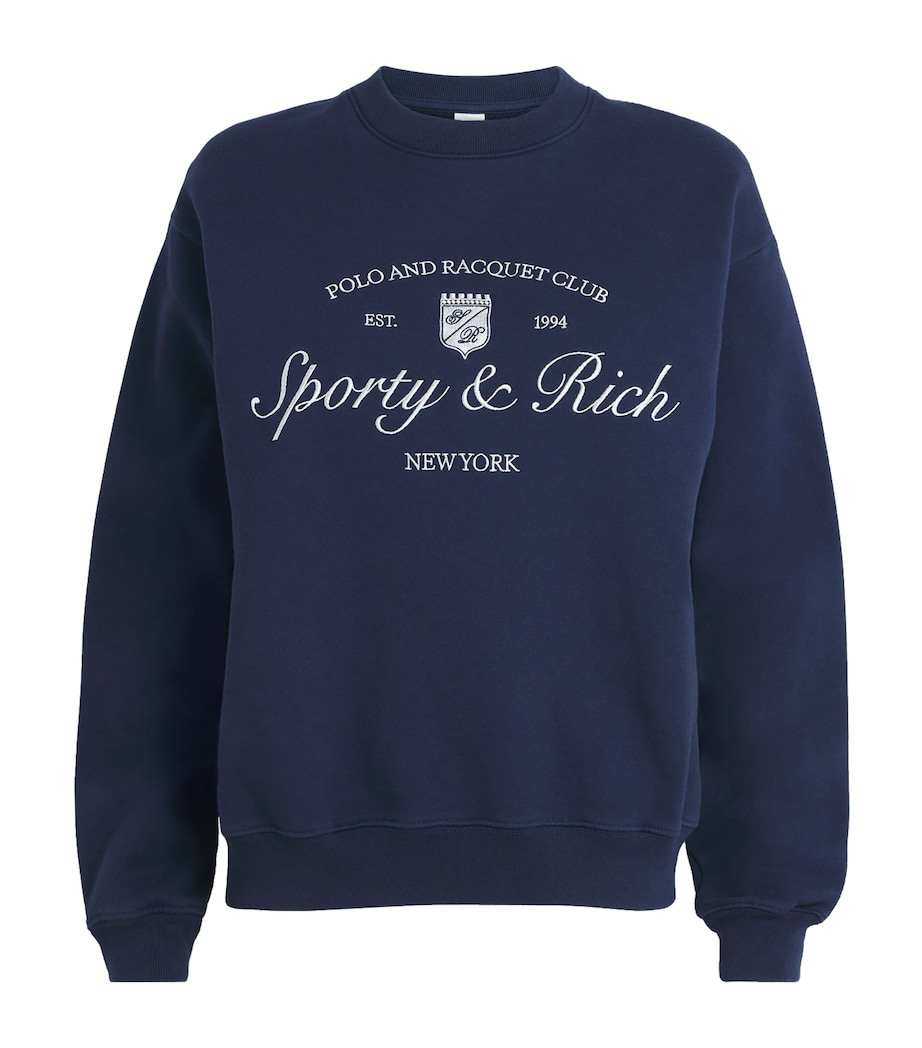 Sporty & Rich Womens Syracuse Embroidered Sweatshirt Dark Navy White Image 1