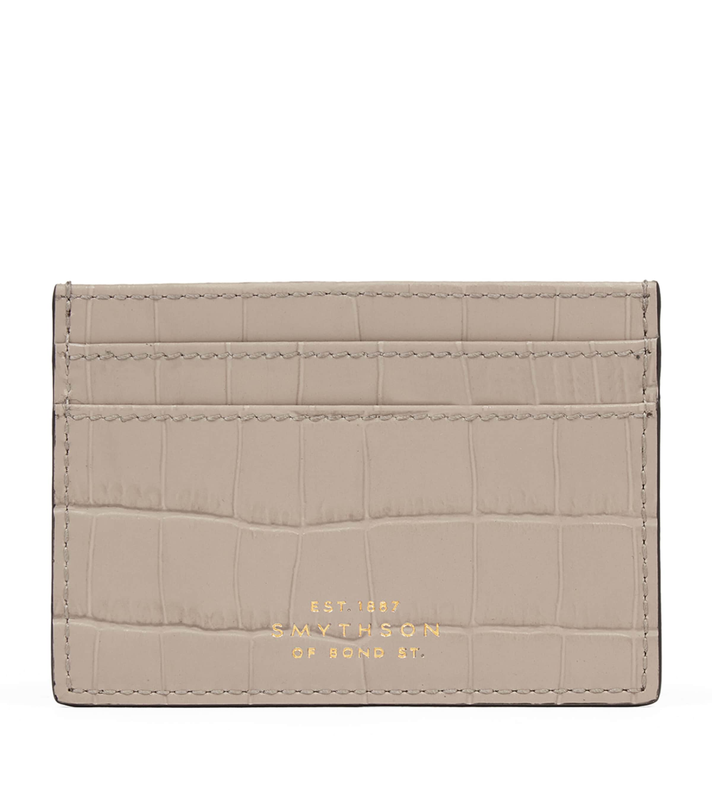 Smythson Leather Mara Flat Card Holder In Beige