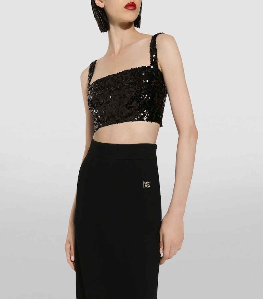Sequin Sleeveless Crop Top N0000-BLACK Image 3