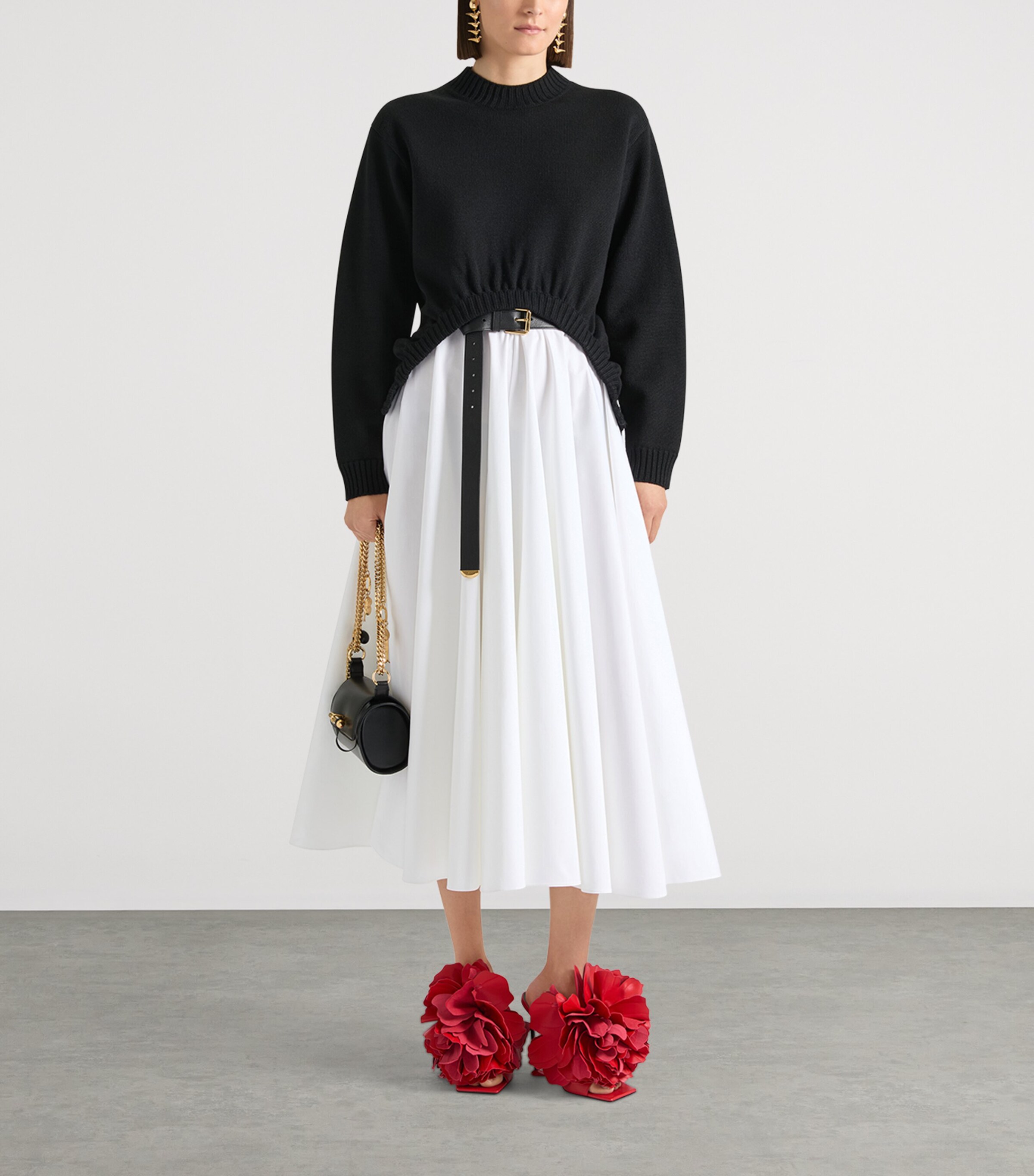 Givenchy Womens Wool-Linen Ruched-Hem Sweater Black Image 2