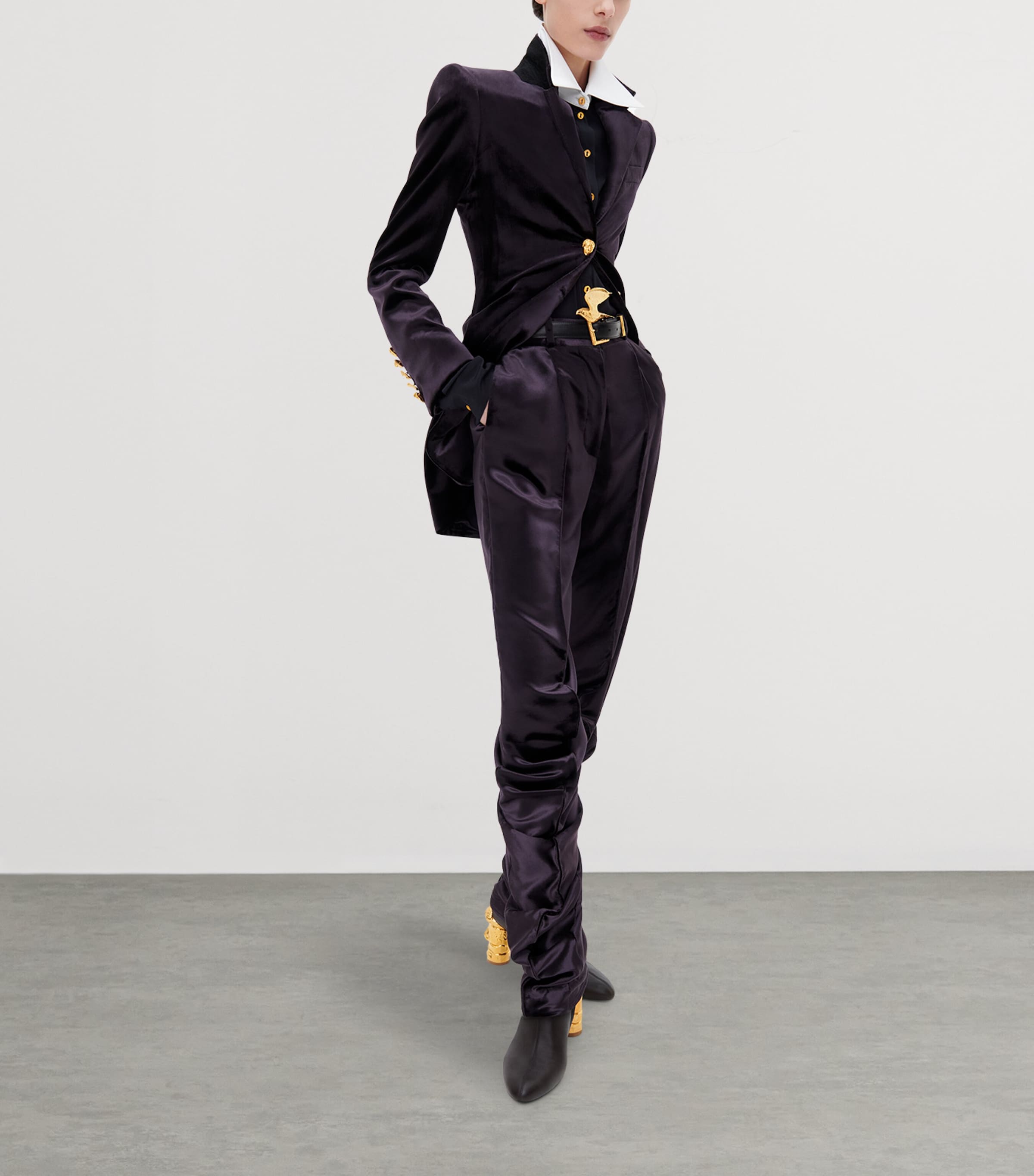 Schiaparelli Womens Satin Demi-Lune Slim Trousers Purple Image 2