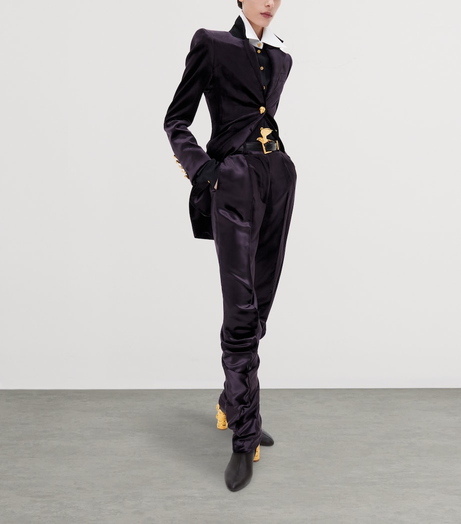 Schiaparelli Womens Satin Demi-Lune Slim Trousers Purple Image 2
