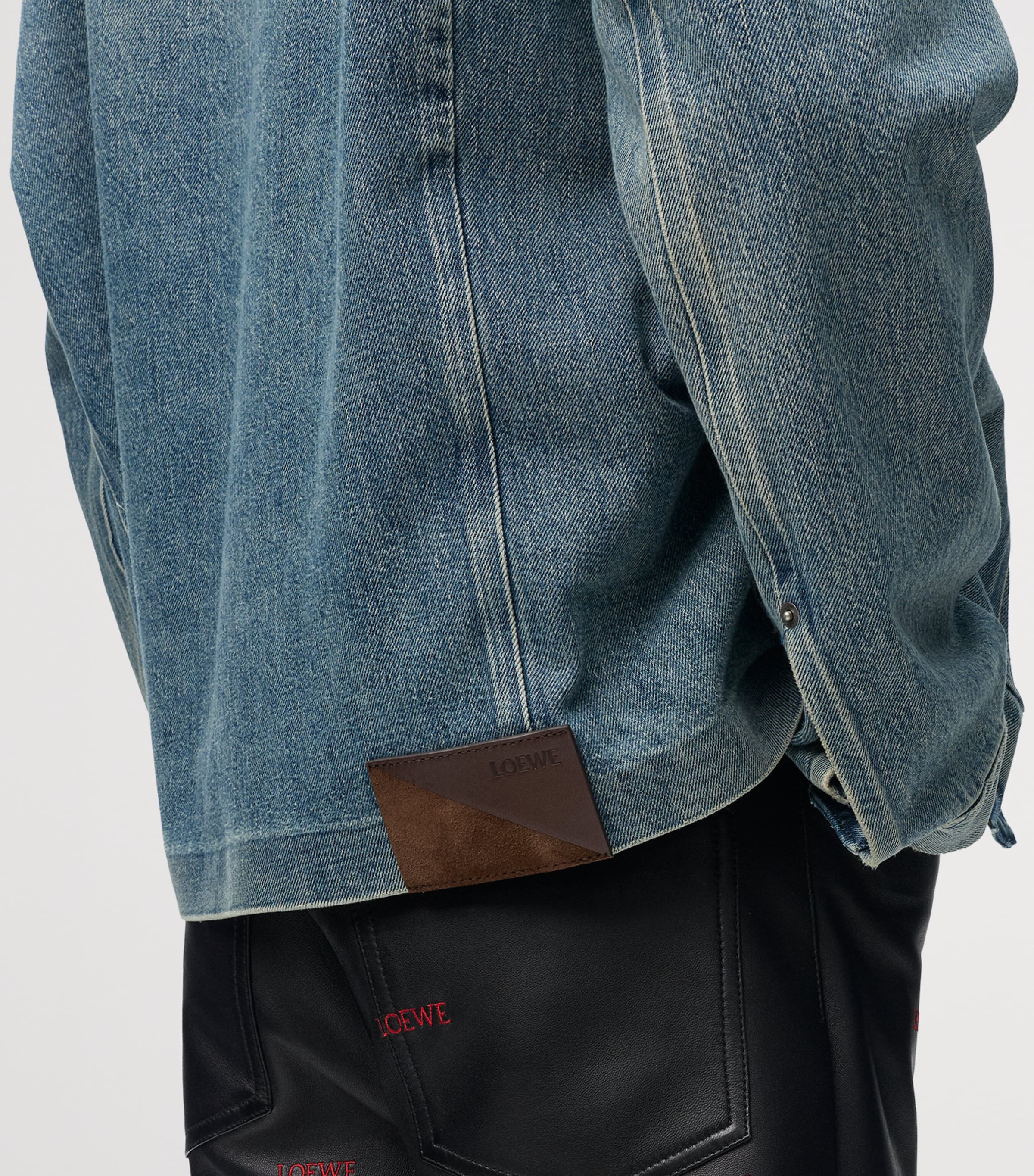 LOEWE Mens Leather-Patch Denim Jacket Denim Blue Image 5