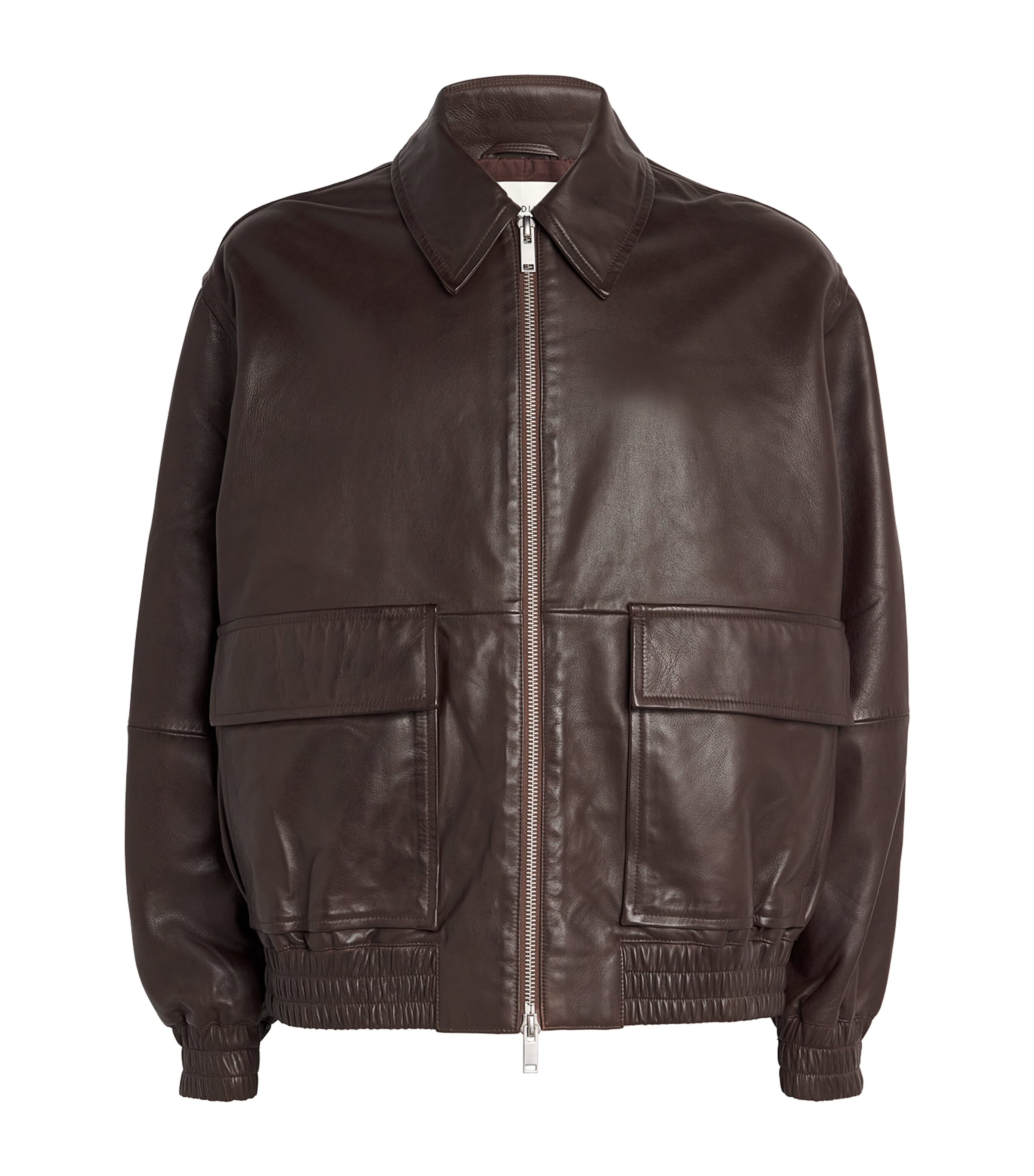 Shop Studio Nicholson Leather Bomber Jacket In Brown